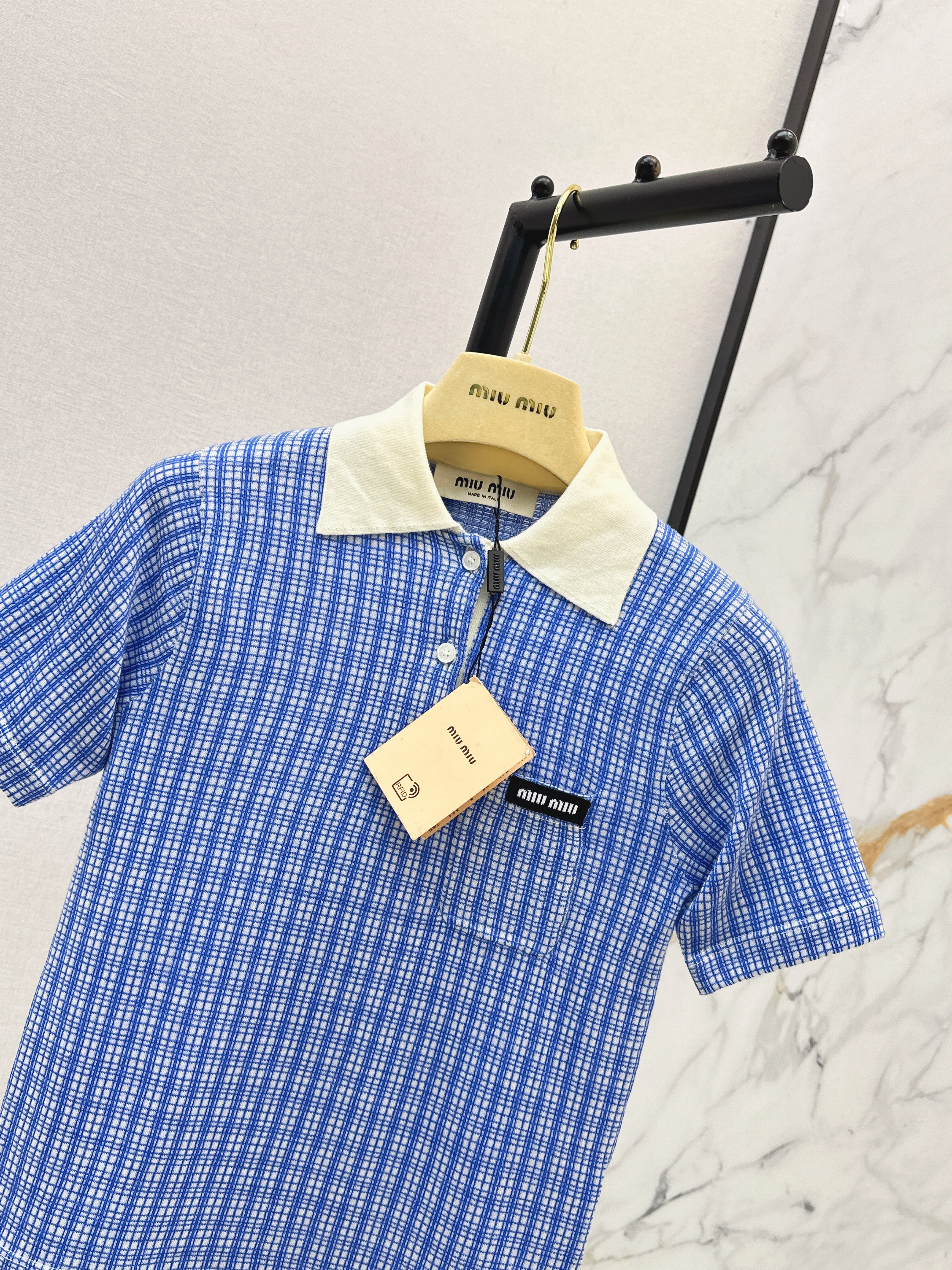 Miu 26ss check polo knitwear