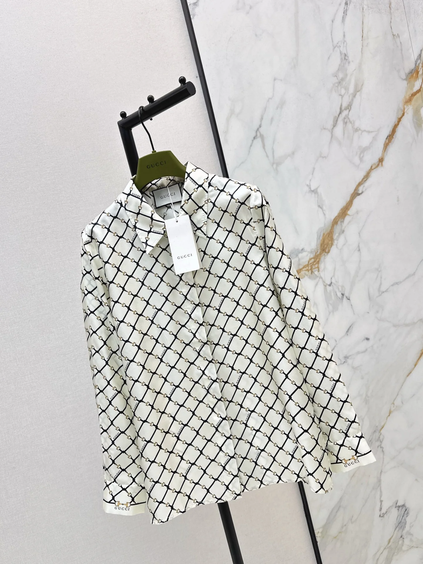 Gucc 26ss check silk shirt