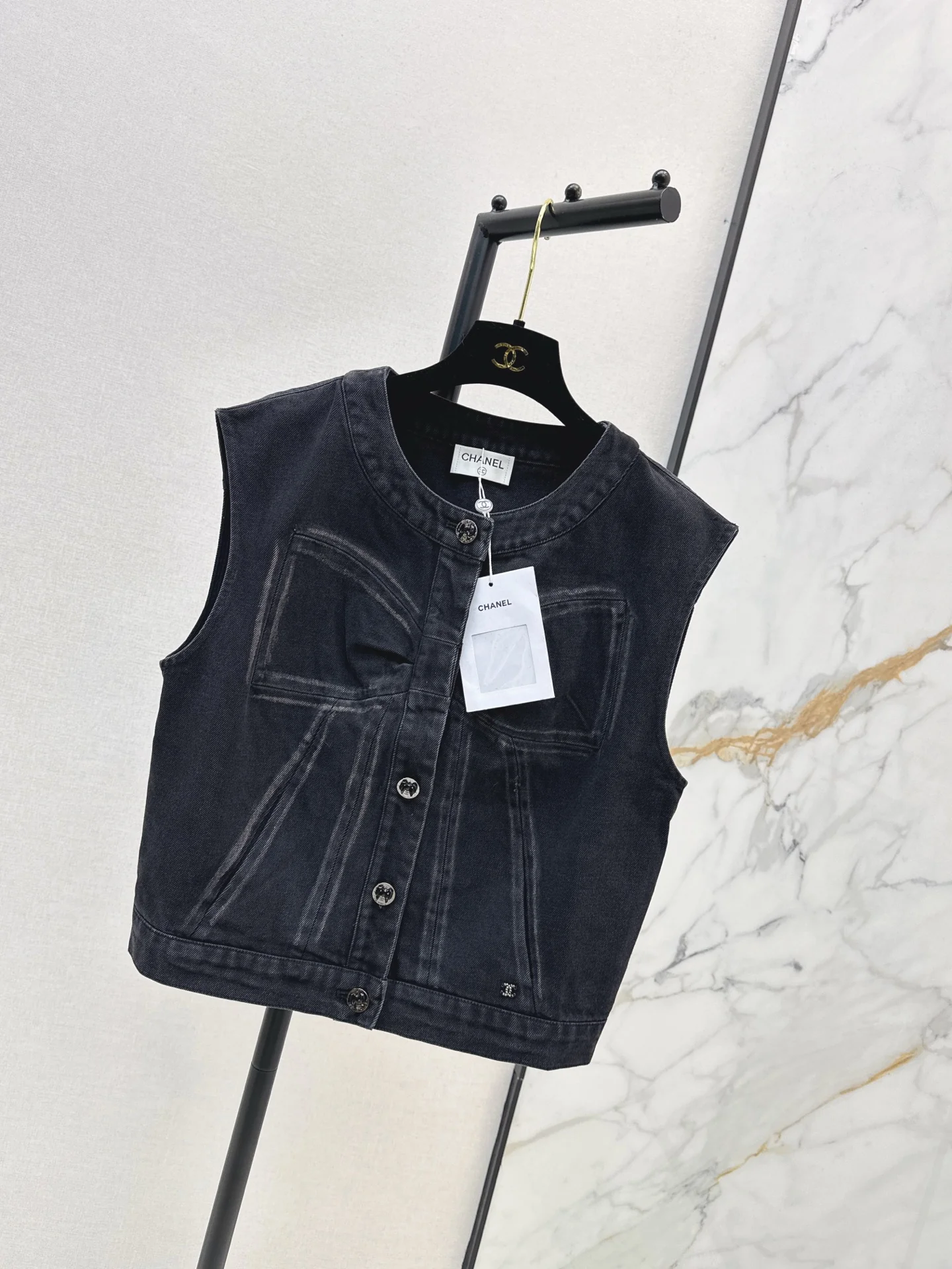 Chan 25fw bow print denim vest