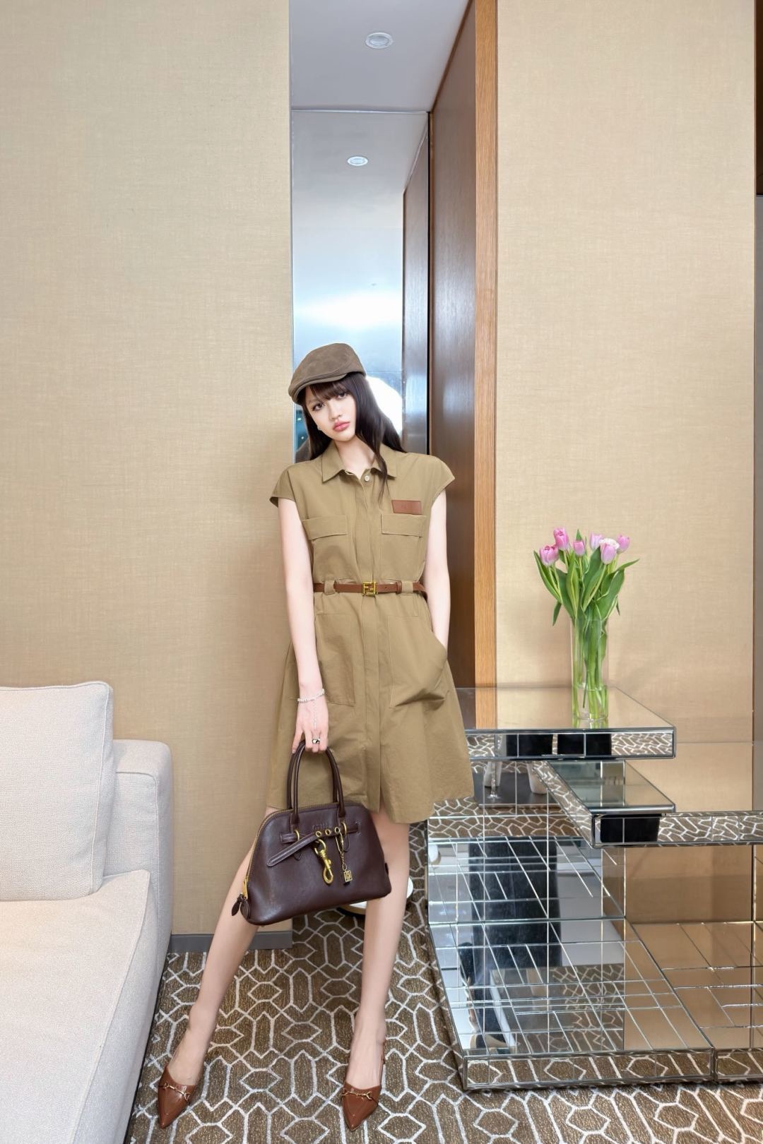 Fen 26ss sleeveless belted dress
