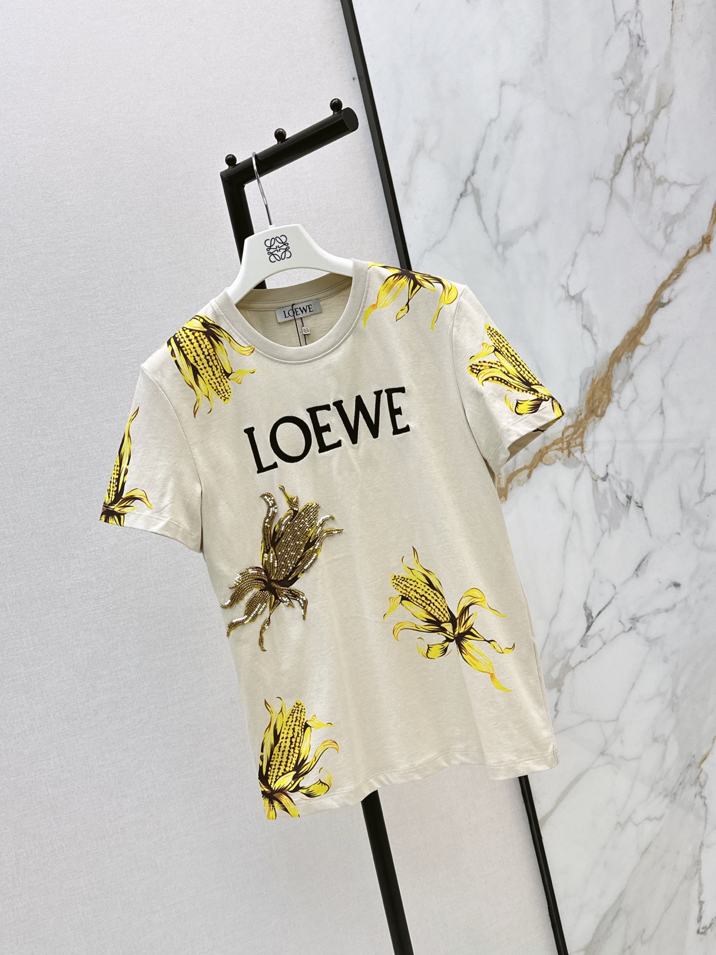 Loe 26ss print beading t-shirt