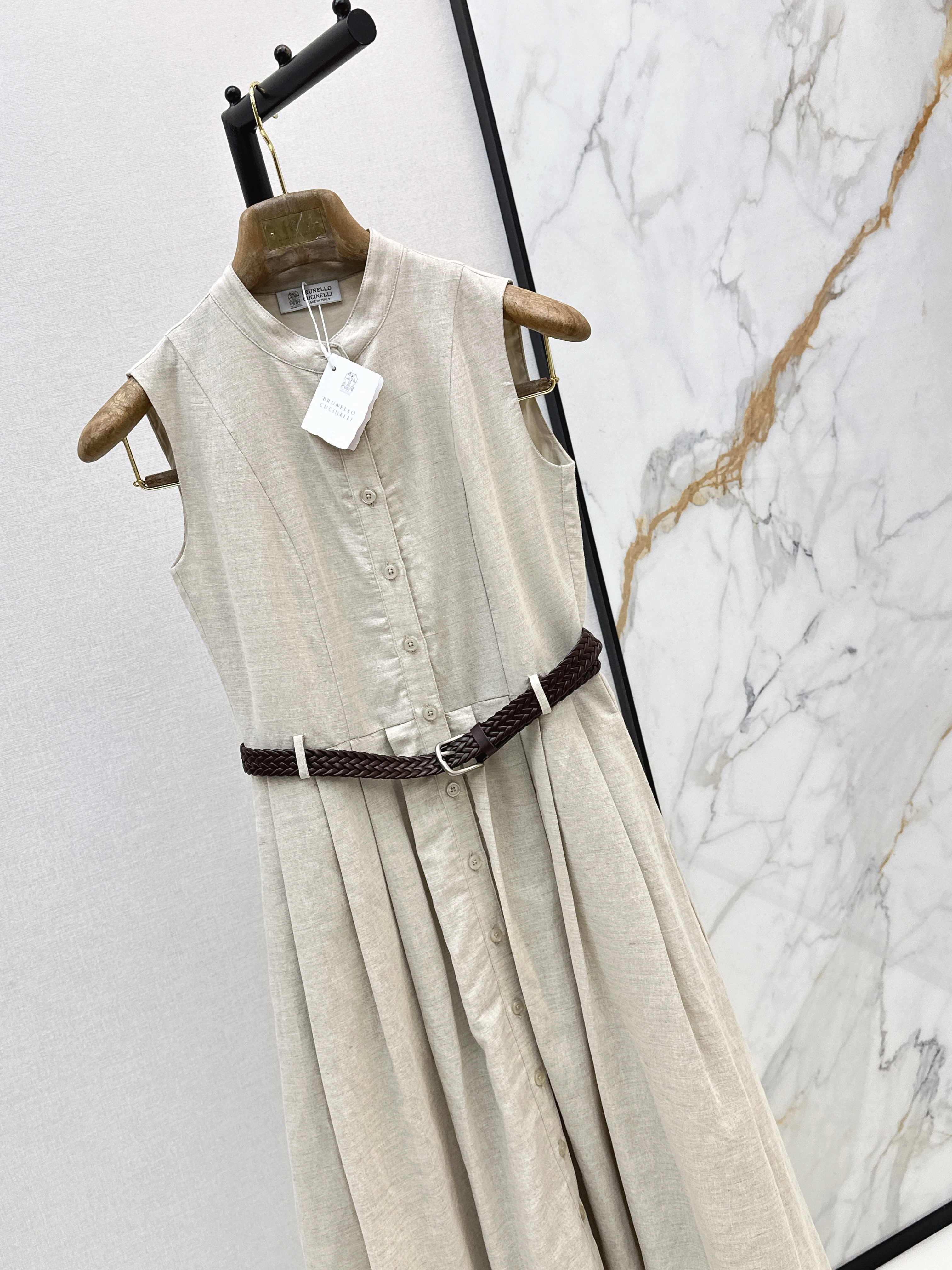 Brunello 26SS Sleeveless Belted Shirt Dress