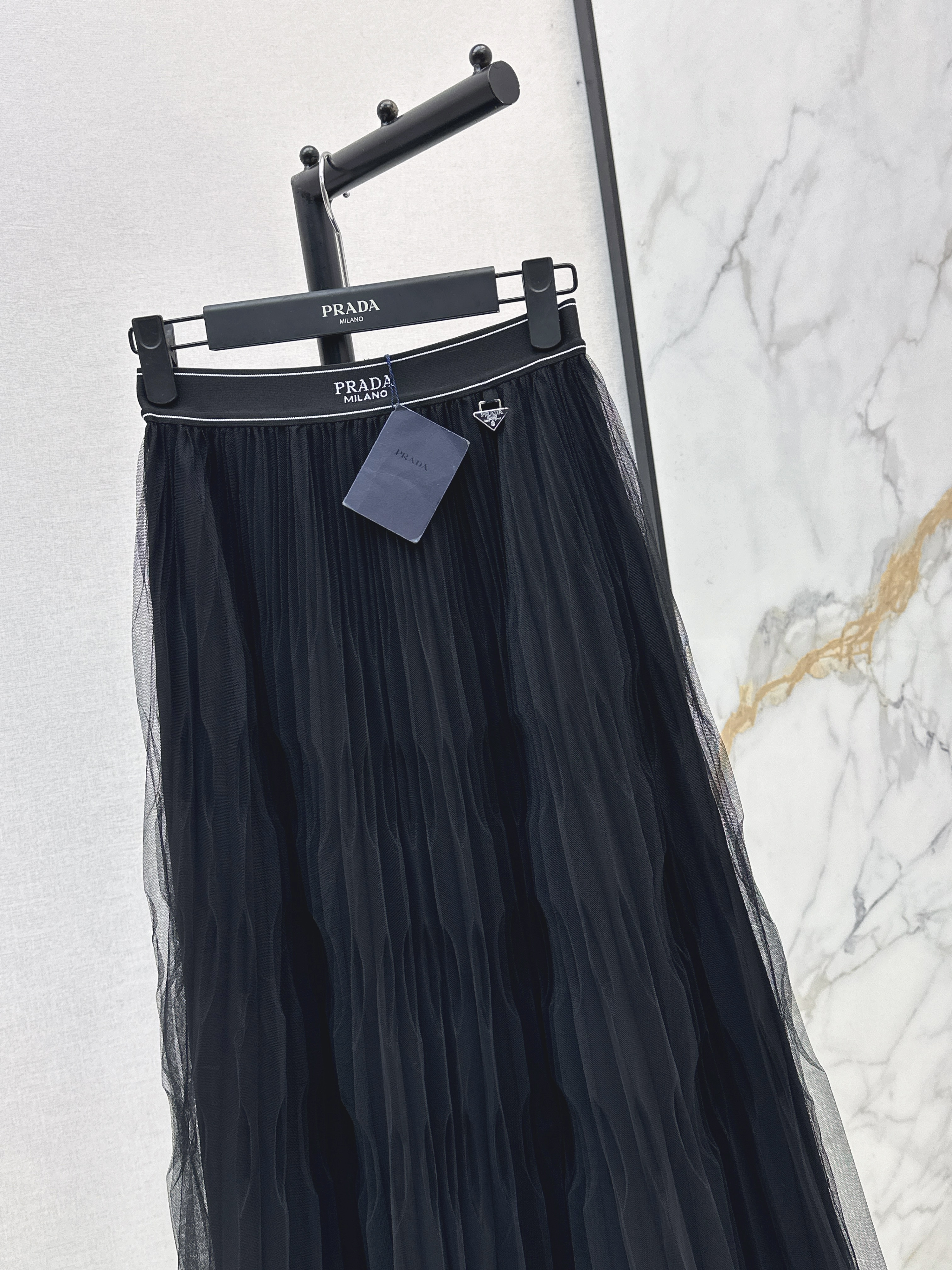 Pra 26SS Pleated Tulle Midi Skirt