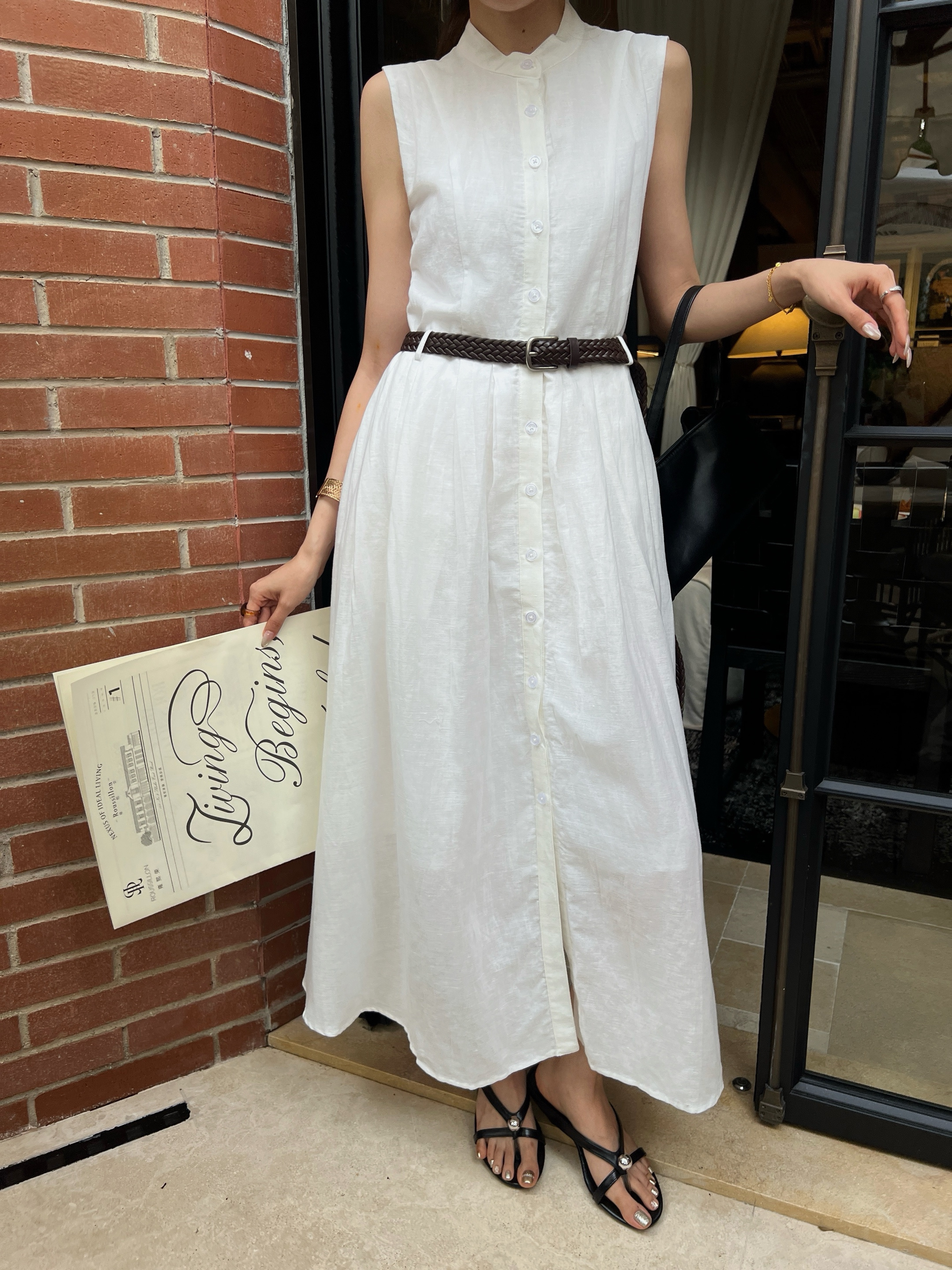 Brunello 26SS Sleeveless Belted Shirt Dress