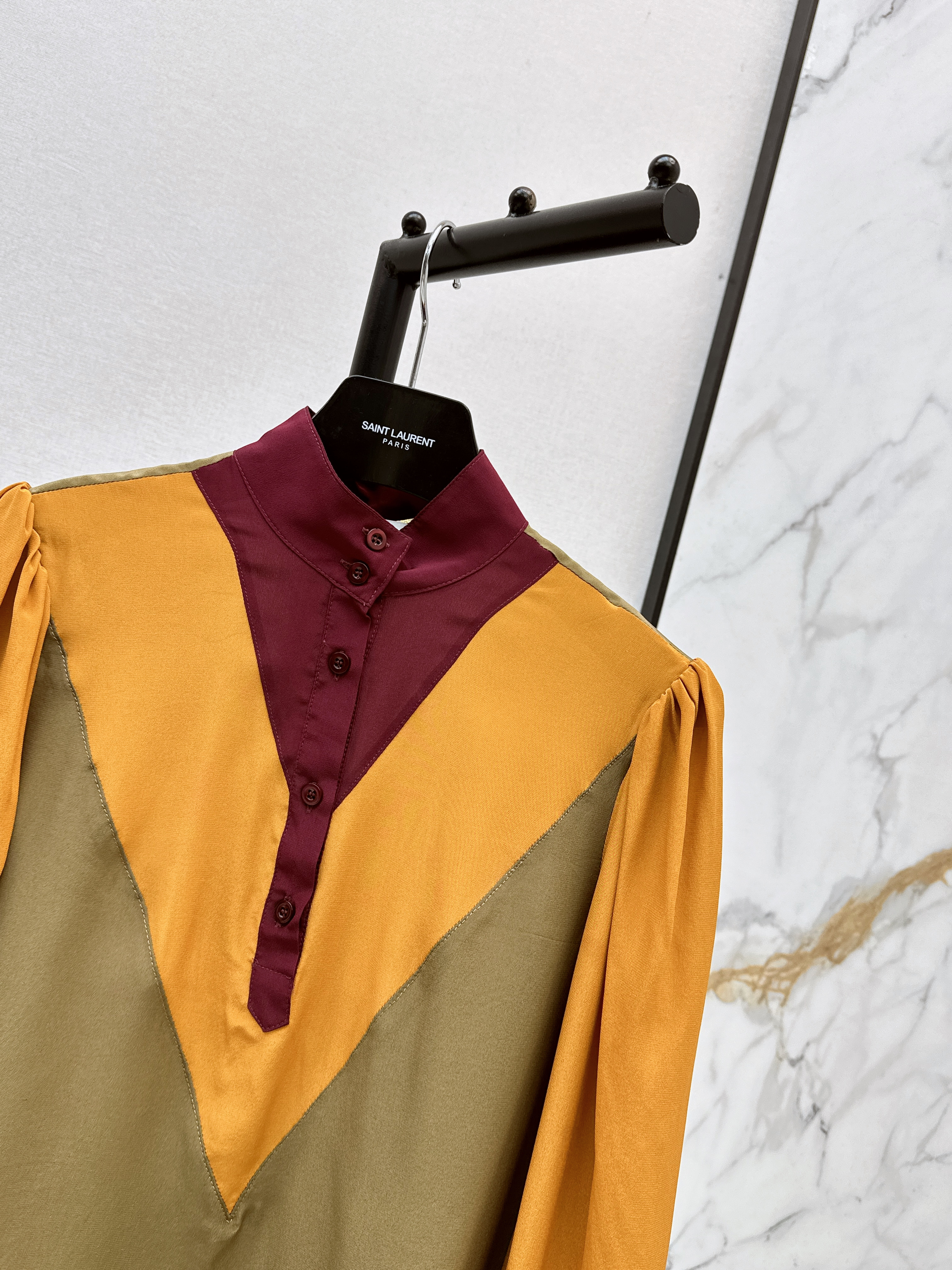 Saint 26ss coloblock silk shirt