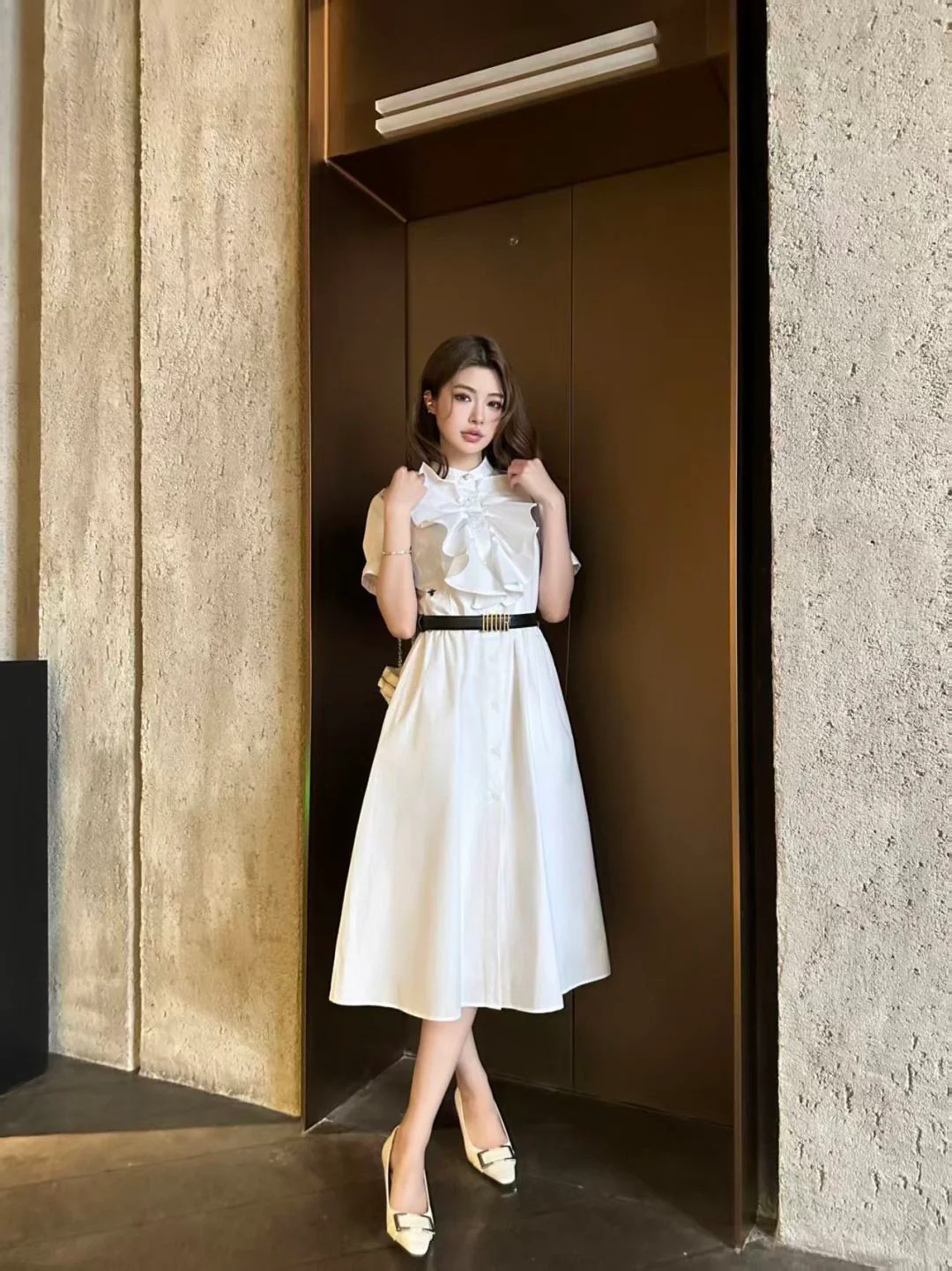 CD 26ss ruffle dress with belted