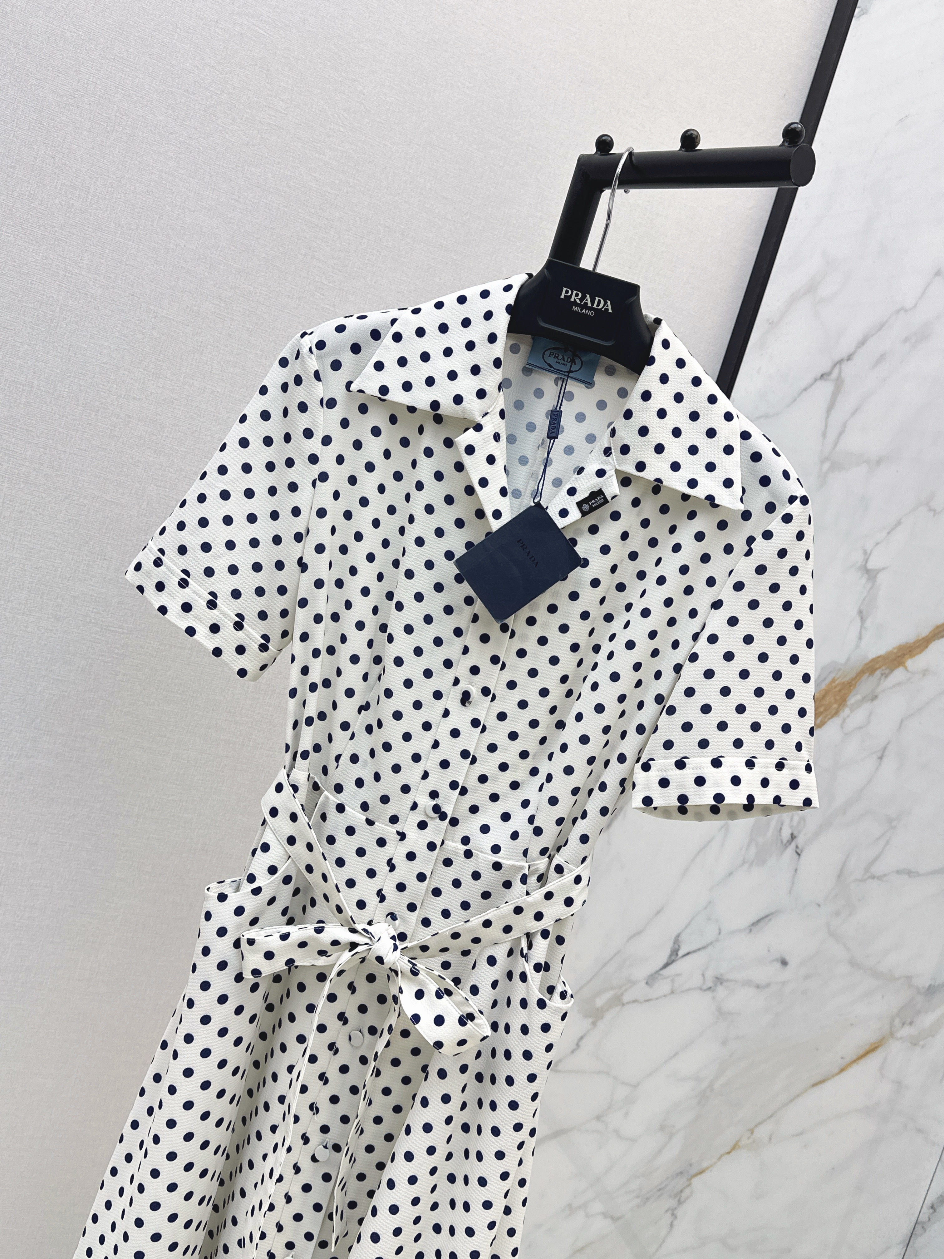 Pra 26ss Polka Dot Belted Shirt Dress