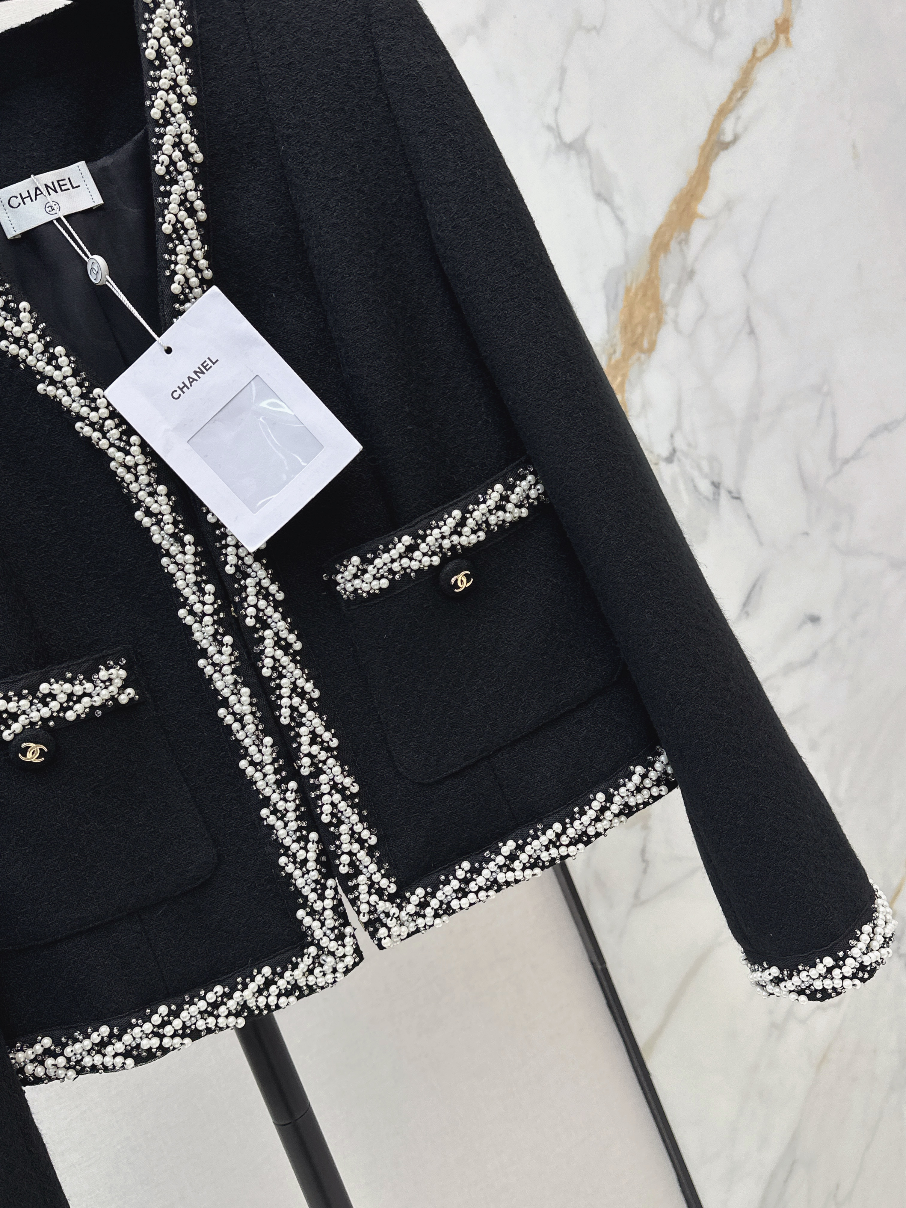 Chan 26ss beading woven jacket