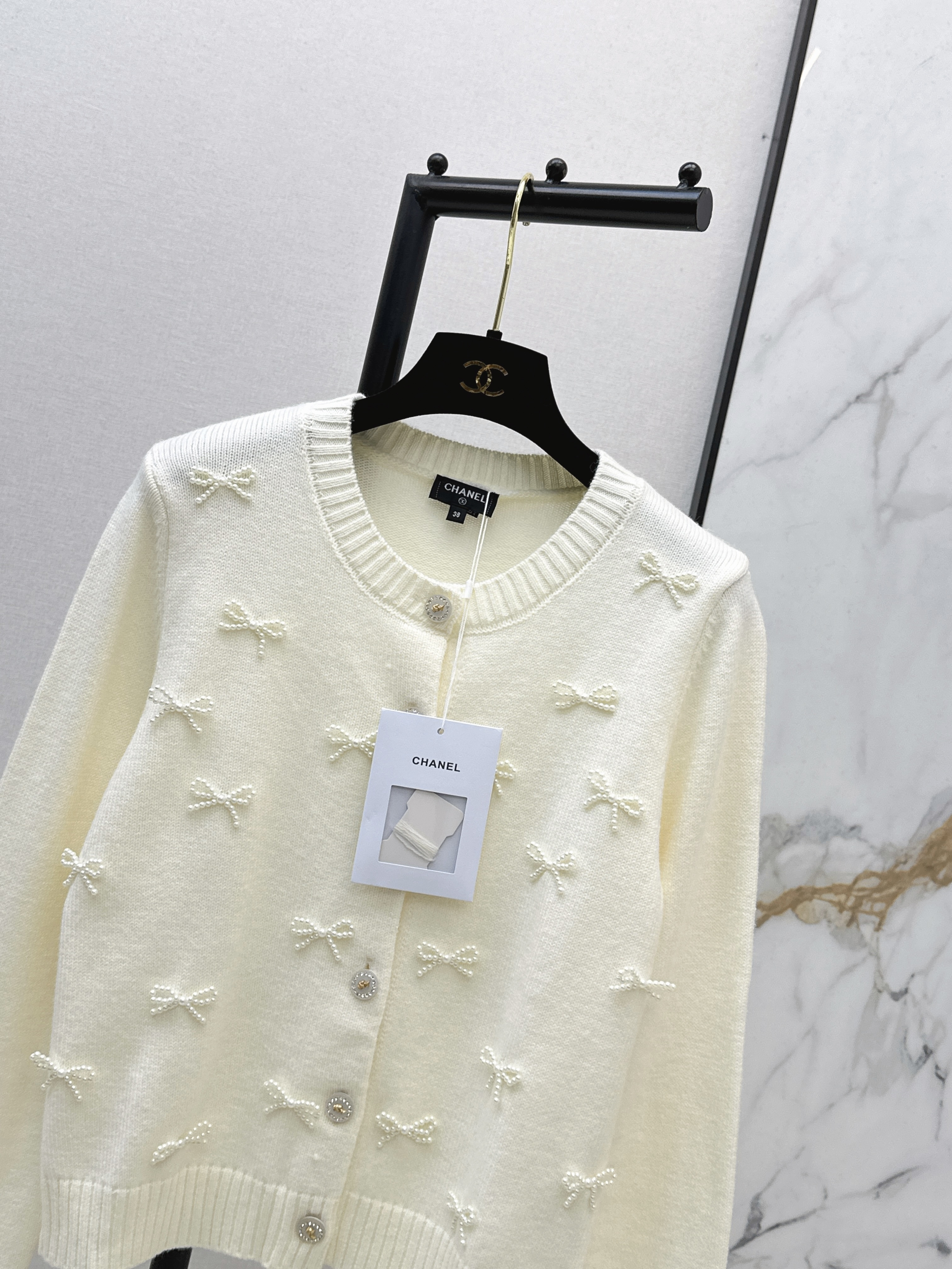 Chan 26ss bow knitted cardigan