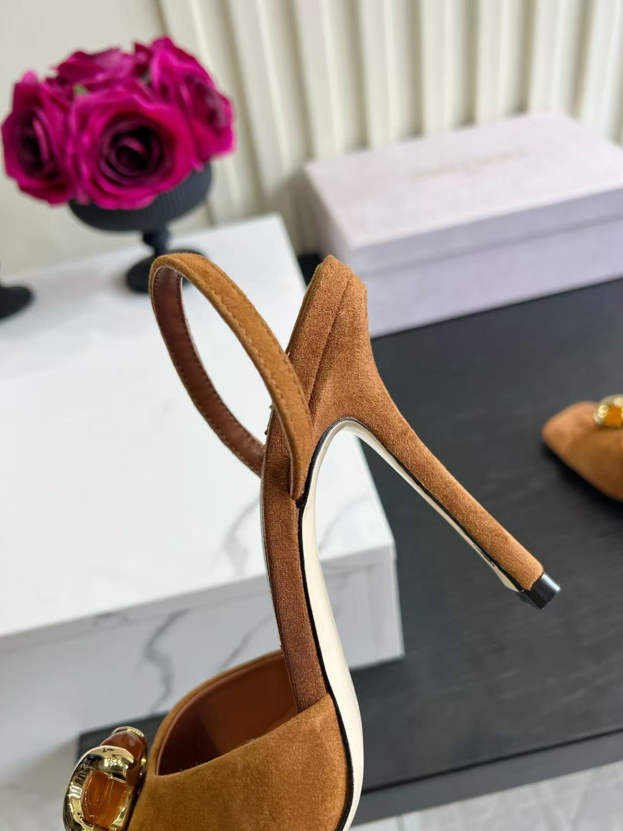 Jimm 26ss Brown Slingback Heeled Sandals