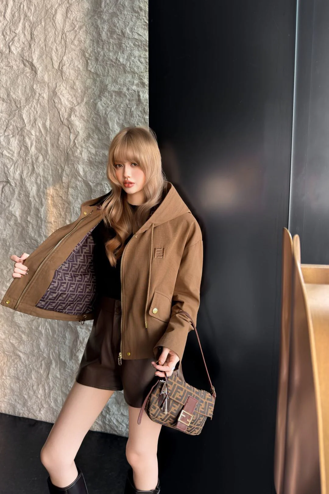 Fend 26ss hooded drawstring jacket