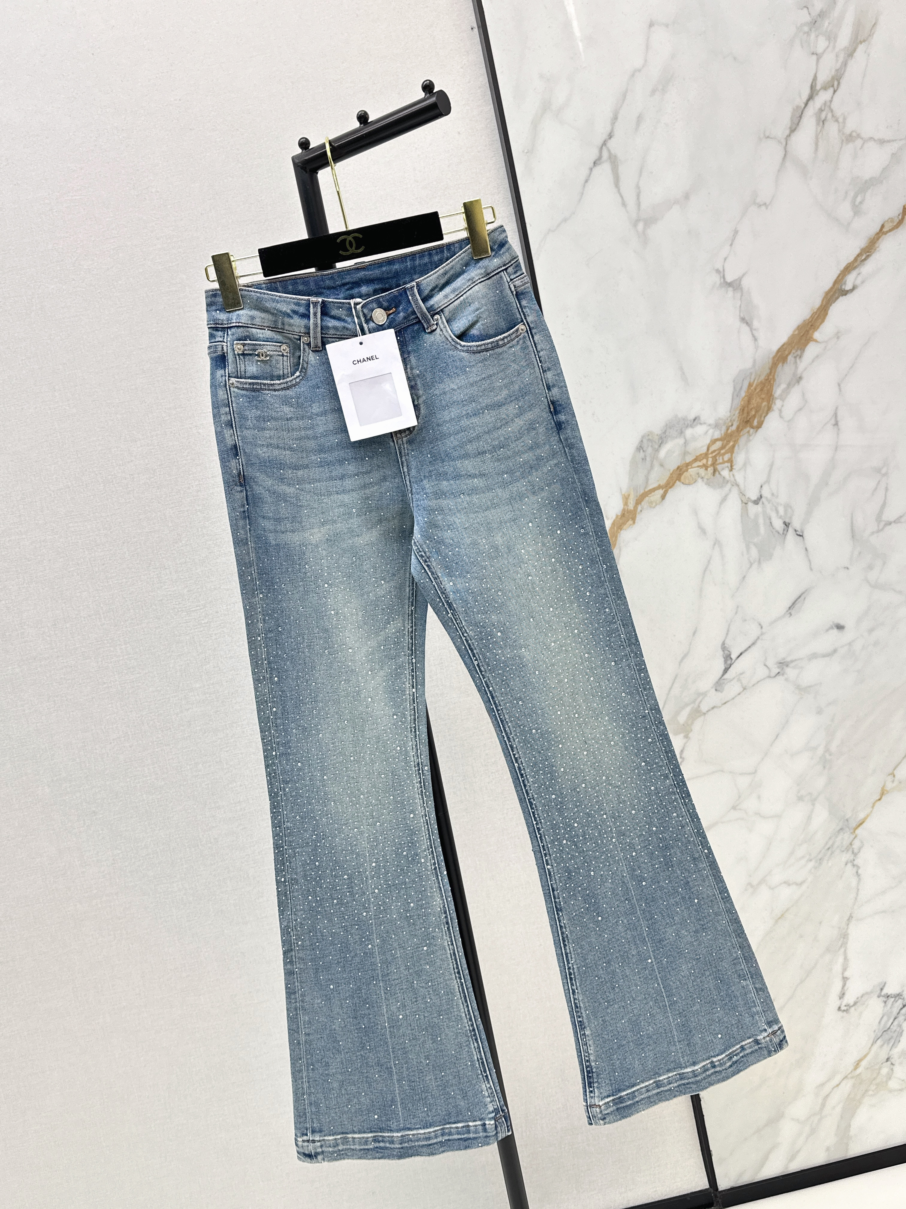 Chan 26ss rhinestone flared jeans