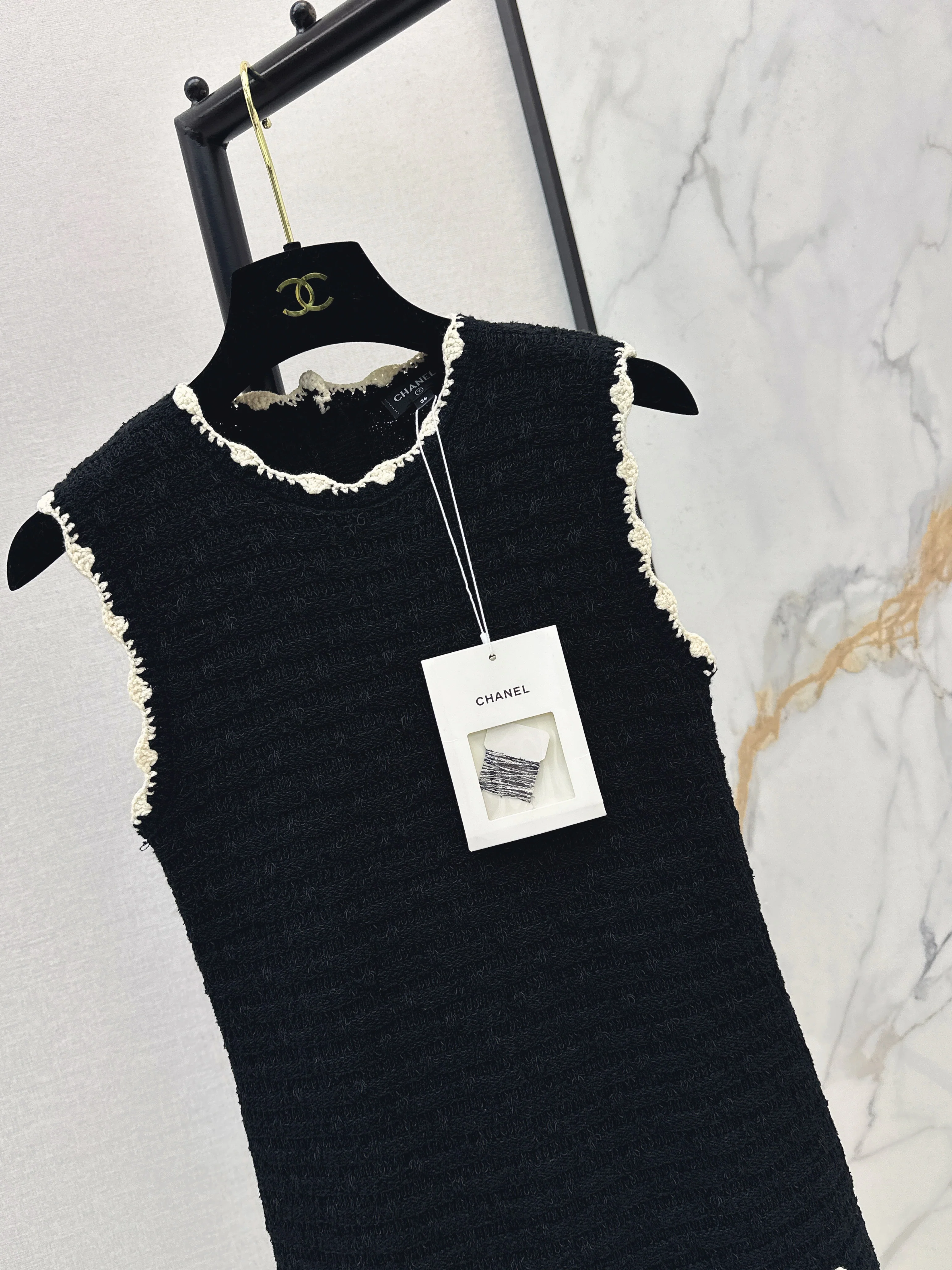 Chan 26ss woven knitted sleeveless dress
