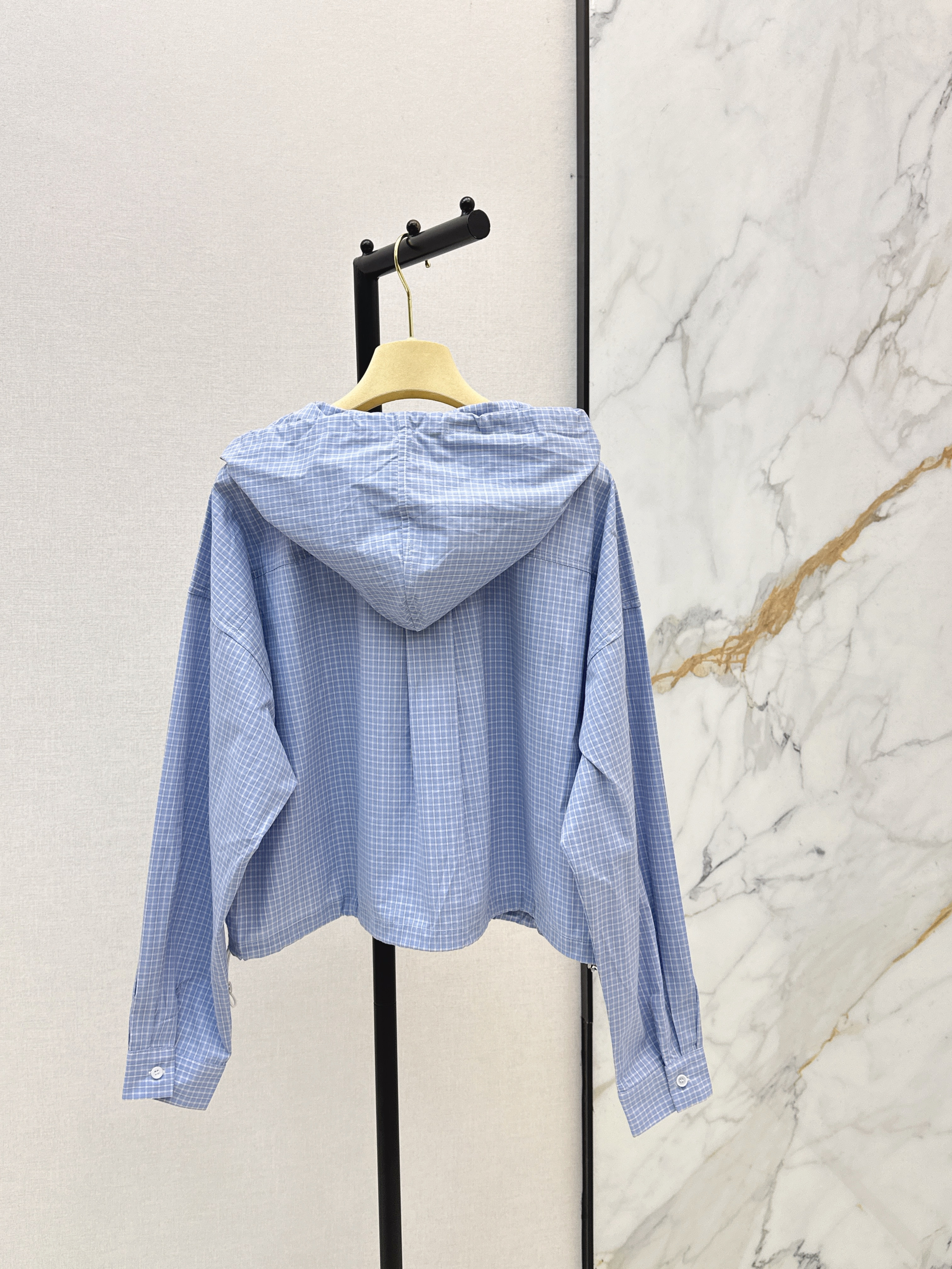 Miu 26ss check hodded jacket