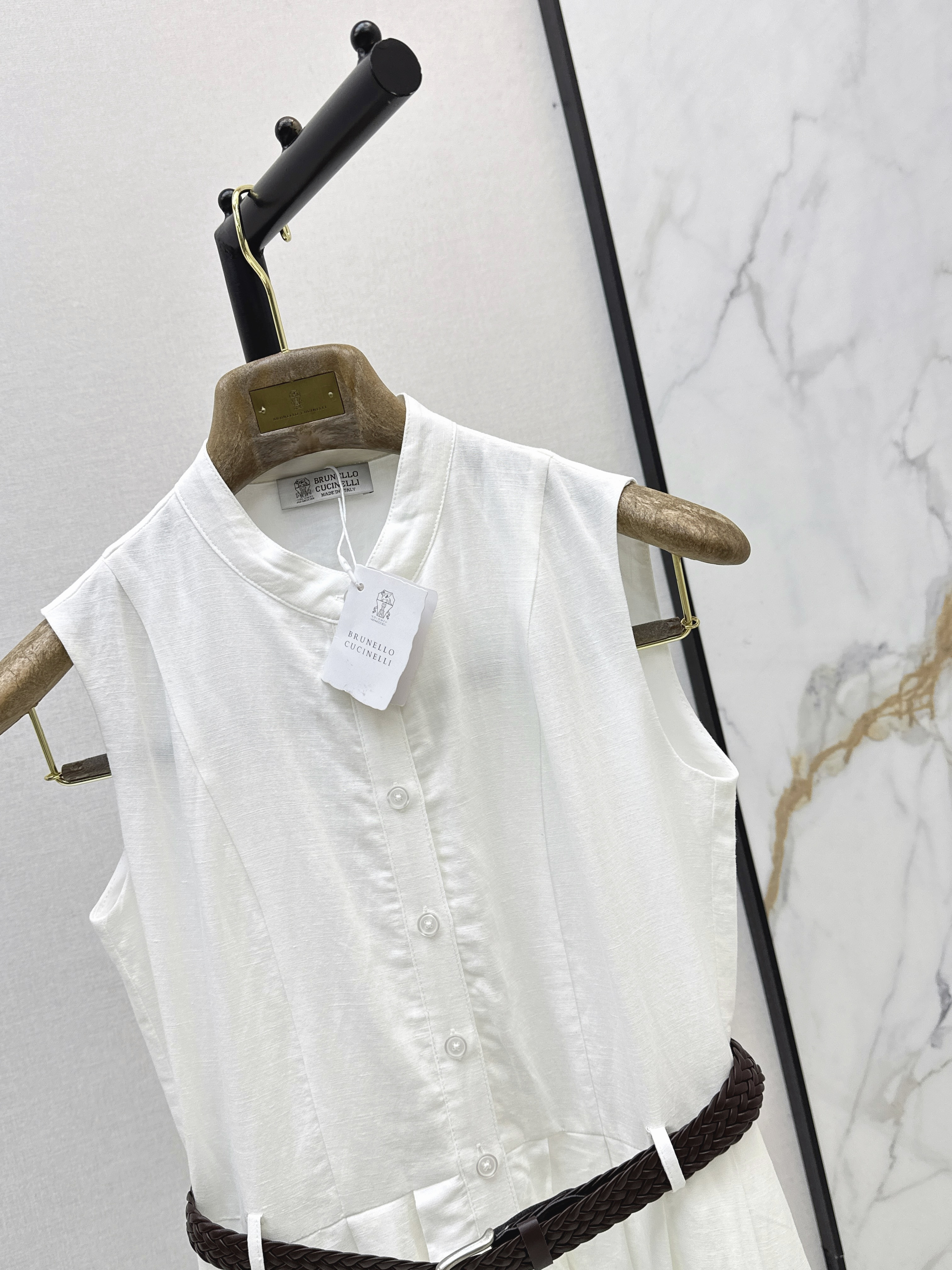 Brunello 26SS Sleeveless Belted Shirt Dress