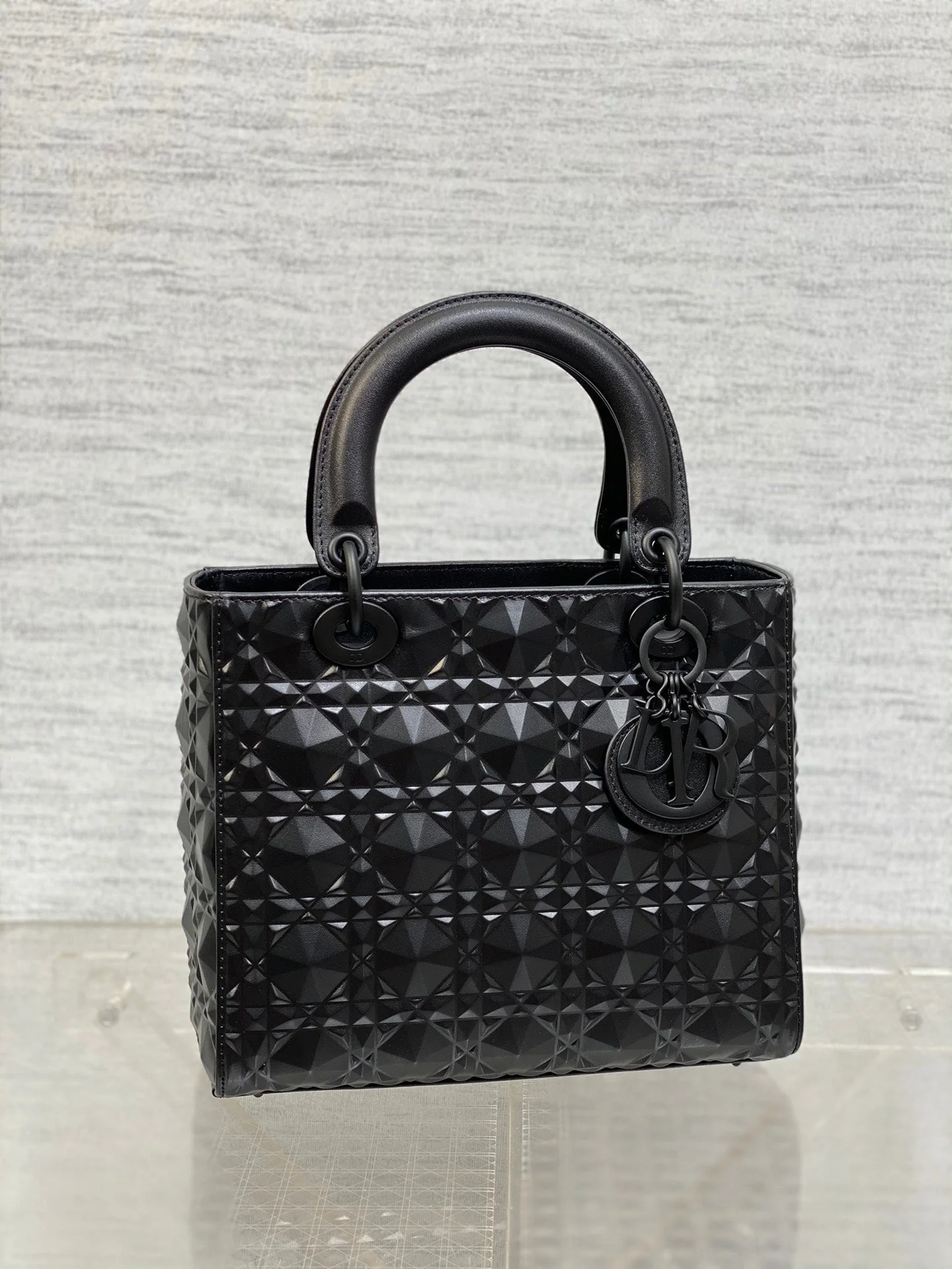 DO  Mini Lady Bag  Matte Black Diamond Pattern Calfskin