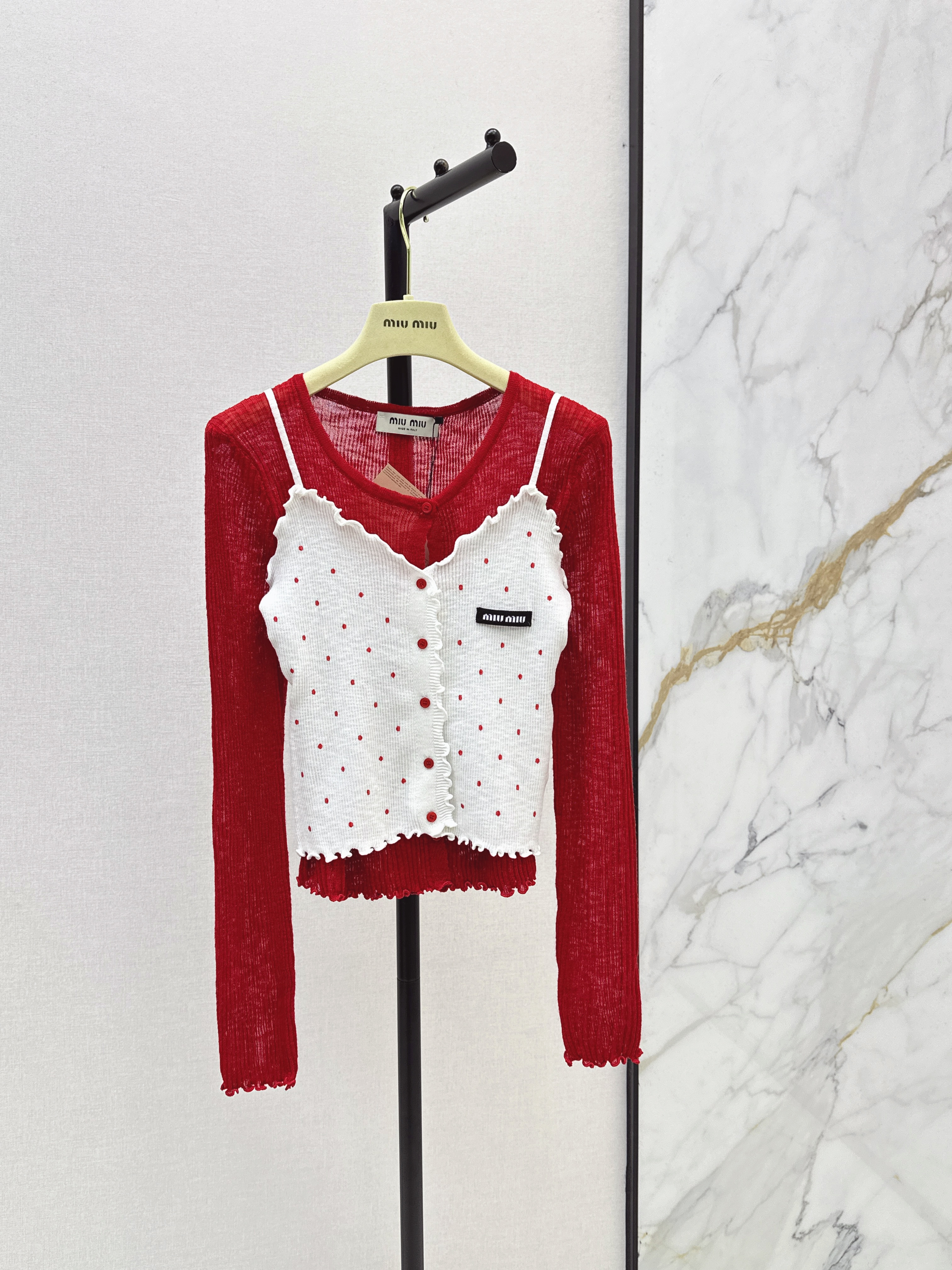 Miu 26SS Polka Dot Camisole and Cardigan Set