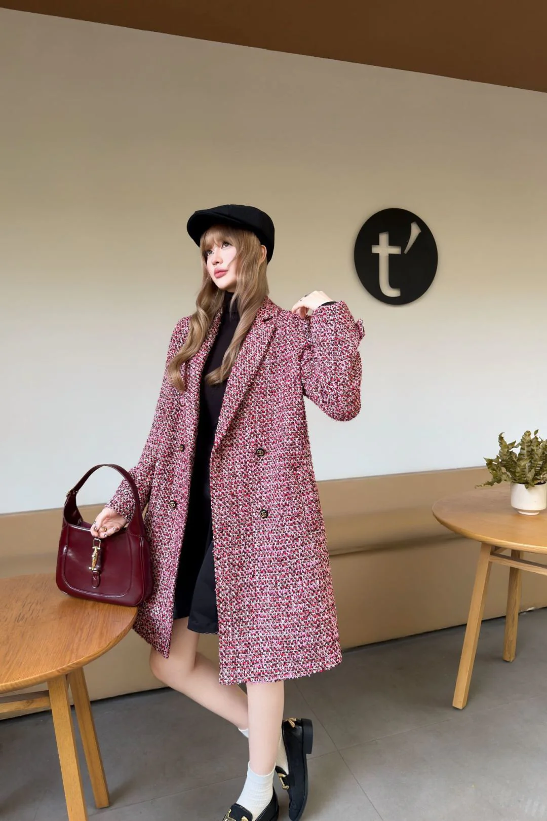 Gucc 26ss check tweed overcoats