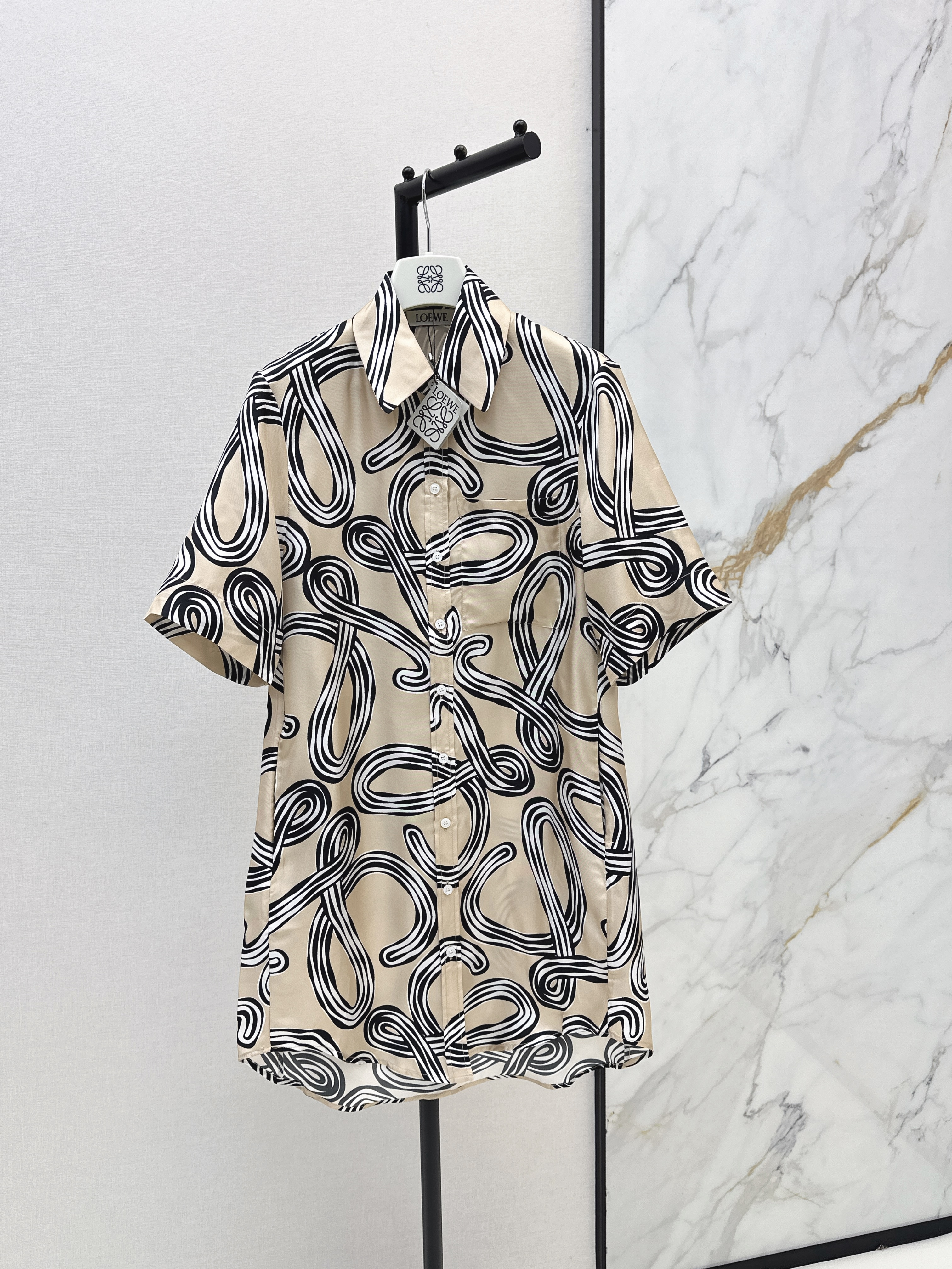 Loe 26ss print silk shirt dress