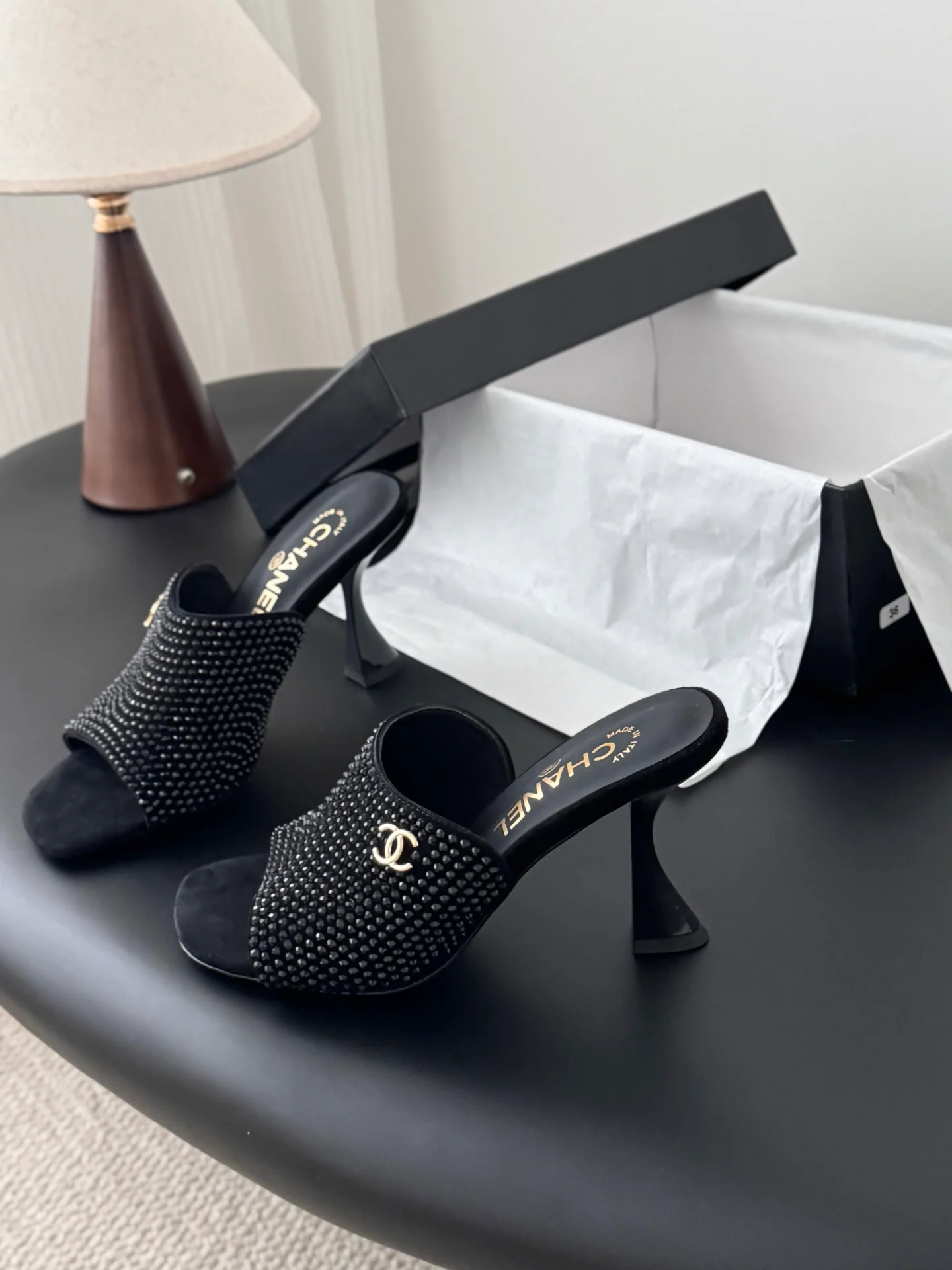 Chan 25fw high heeled slides sandals