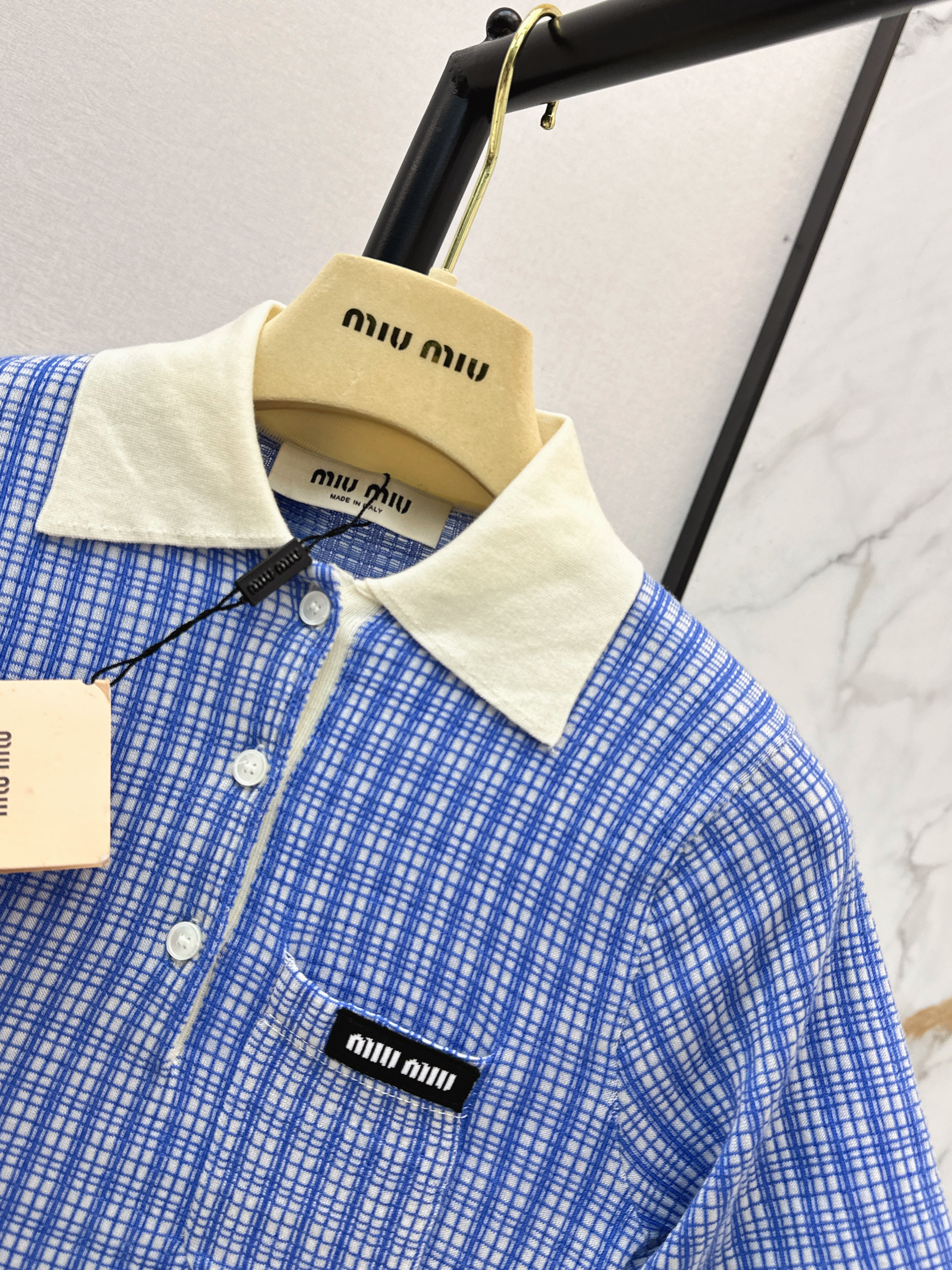 Miu 26ss check polo knitwear