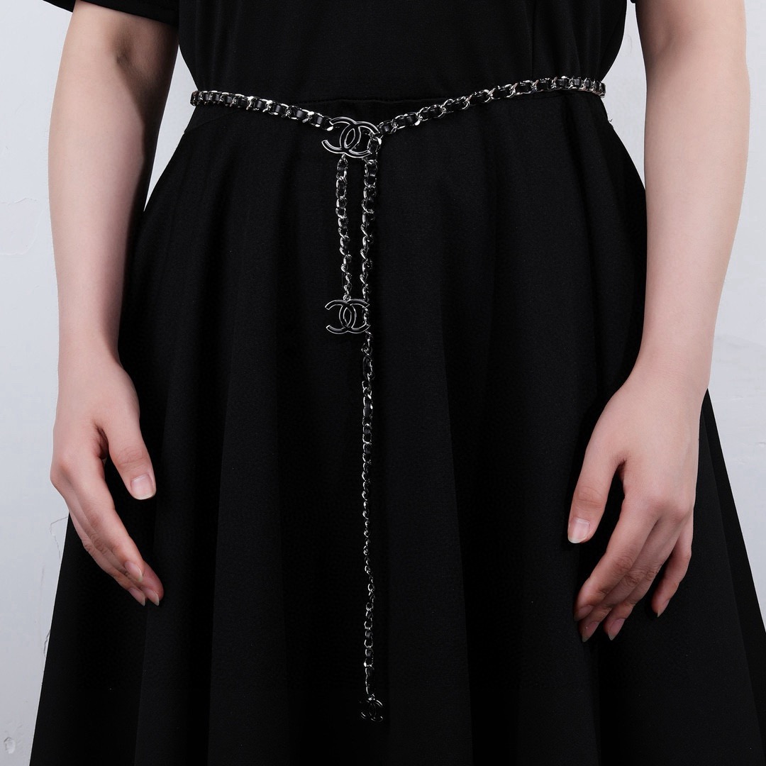 Chan Black Silver Chain Belt