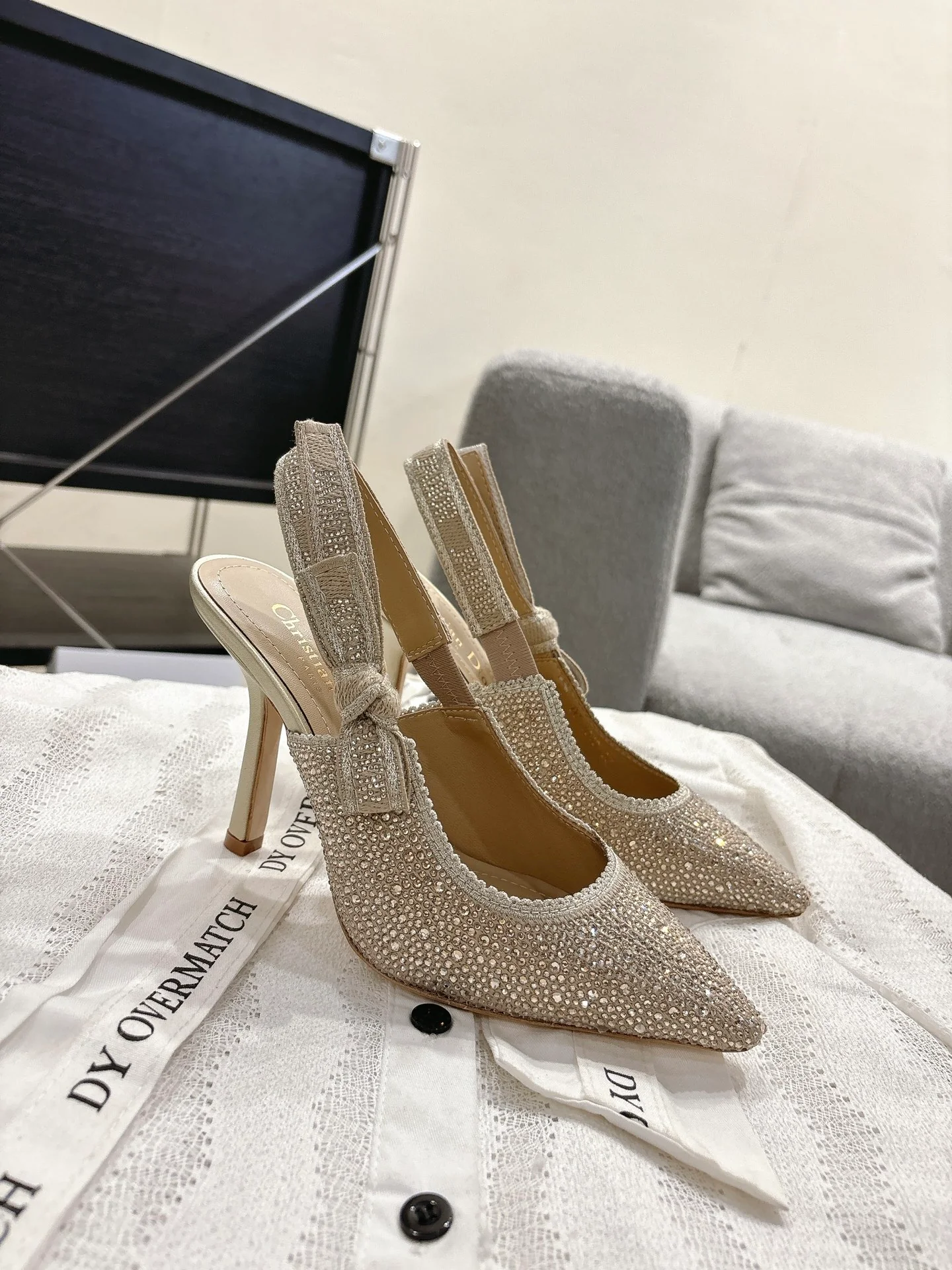 CD 25fw rhinestone slingback heels