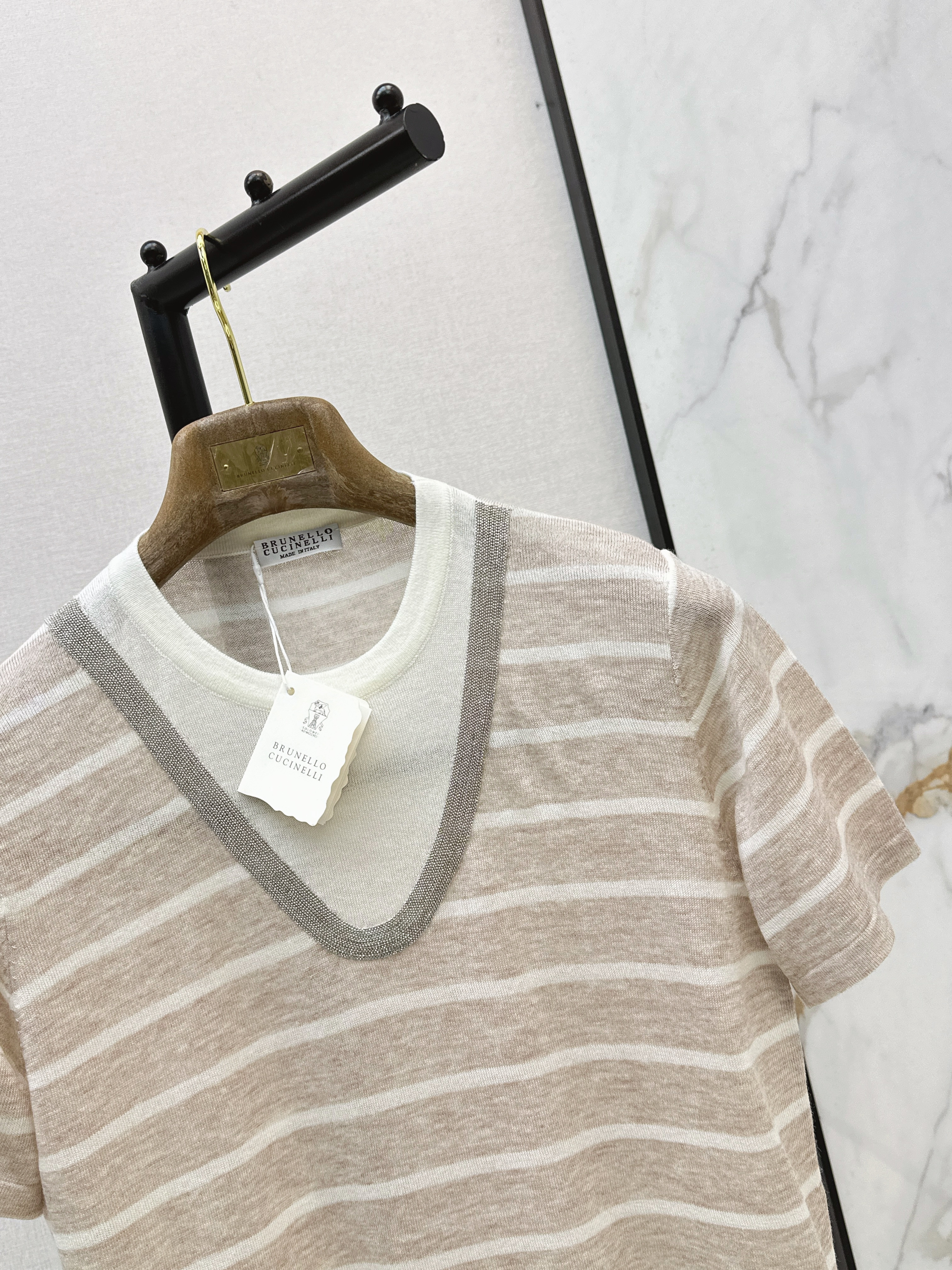 Brune 26SS Beige Striped Knit Top