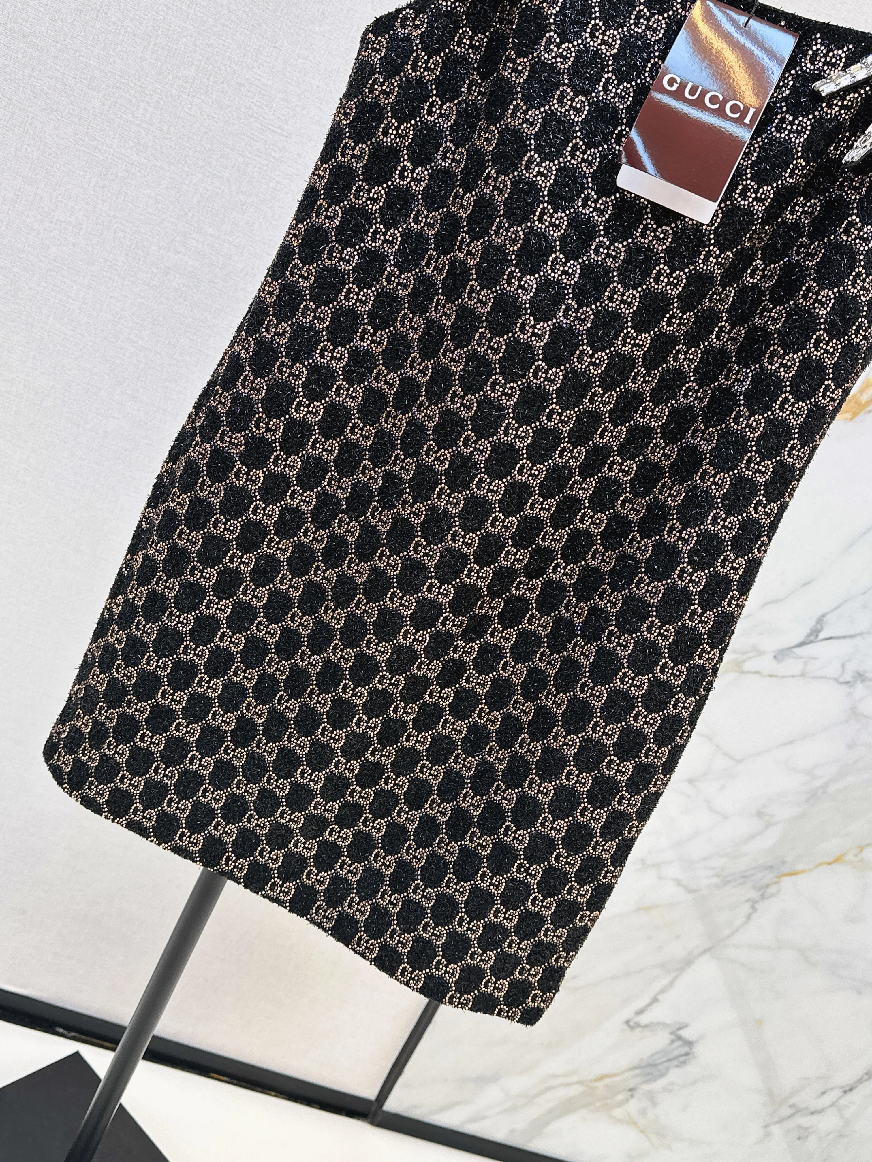 Gucc 26ss dimon crystal diamond woven slip dress