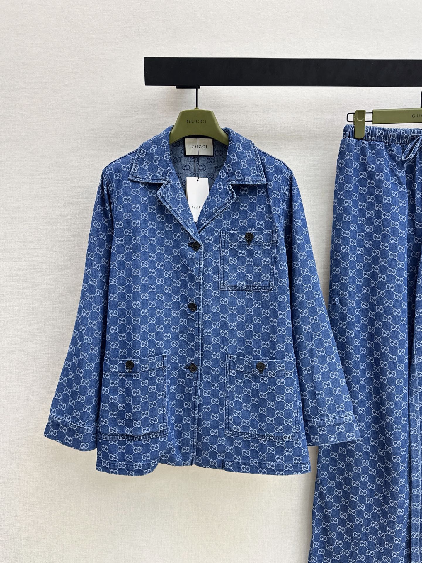 Guc 26ss jacquard denim jacket pants set