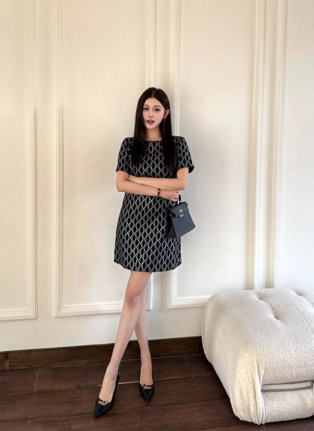 Gucc 26ss rhinestone dress