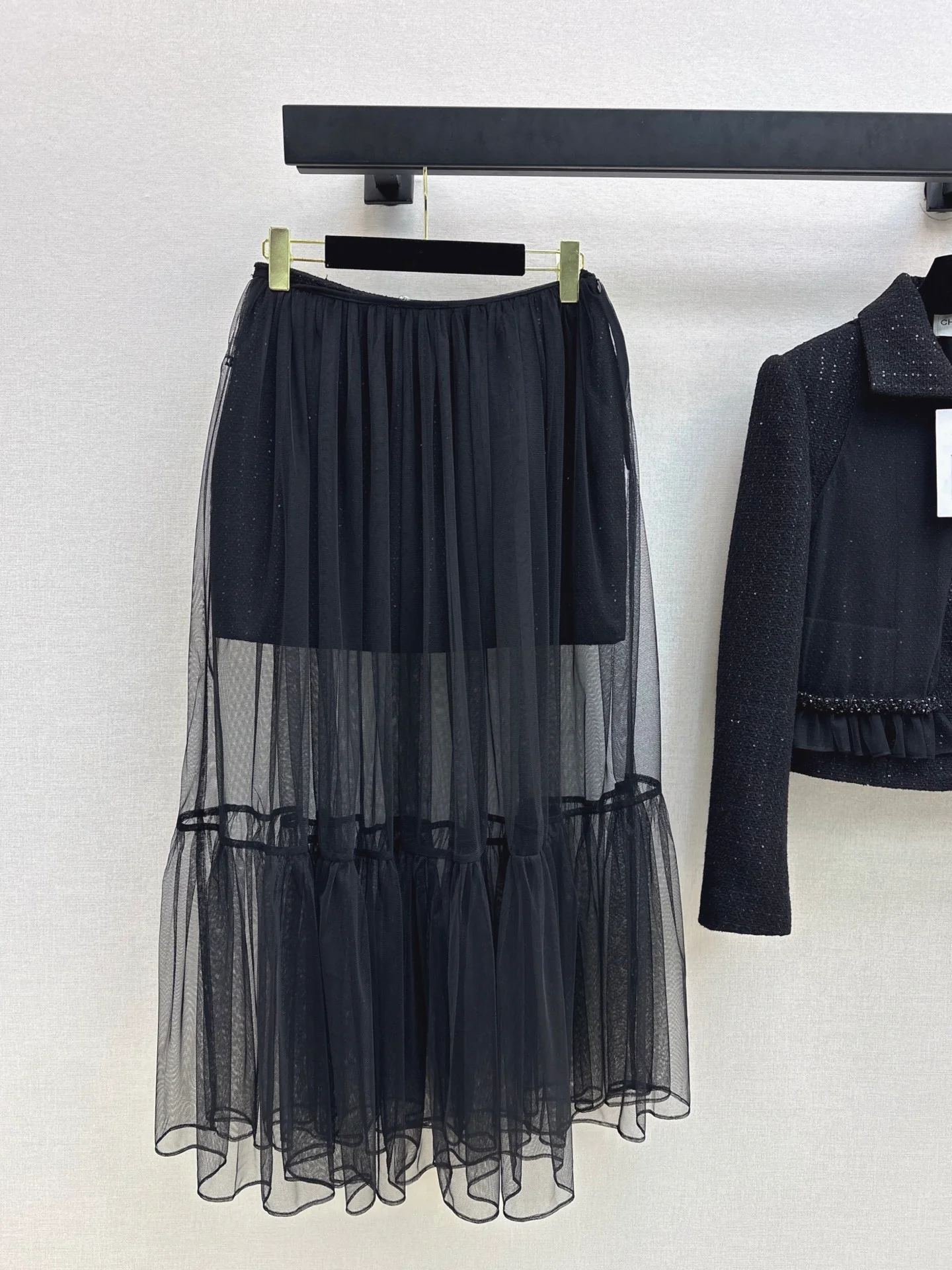 Chan 25fw woven skirt+ mash skirt set
