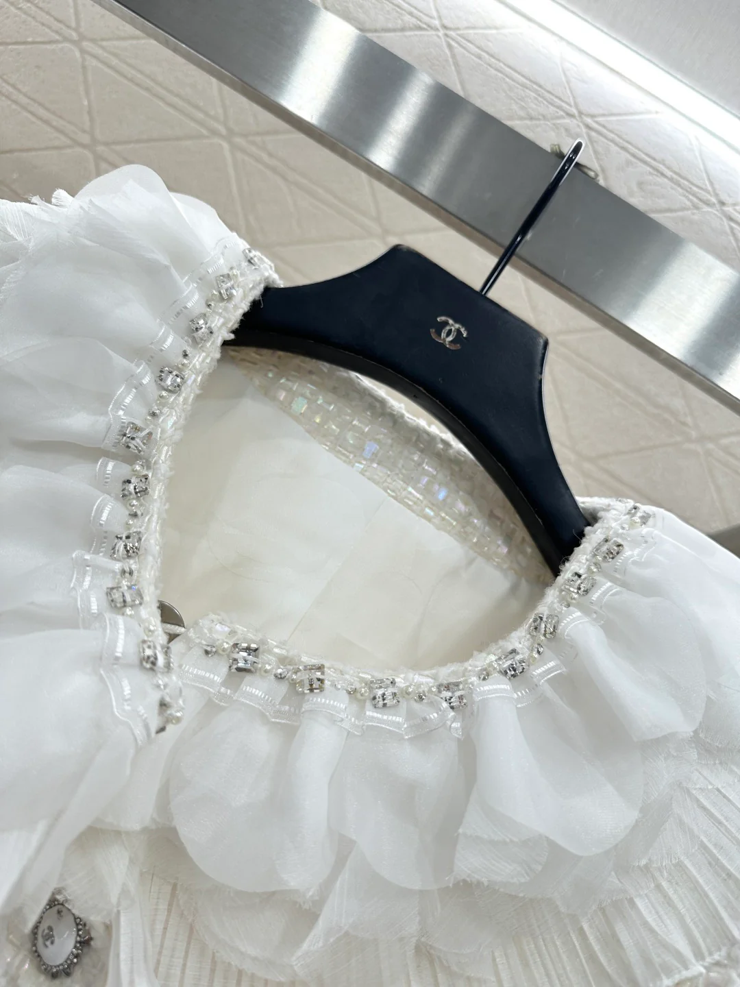 Chan 26ss ruffled lace woven jacket short set