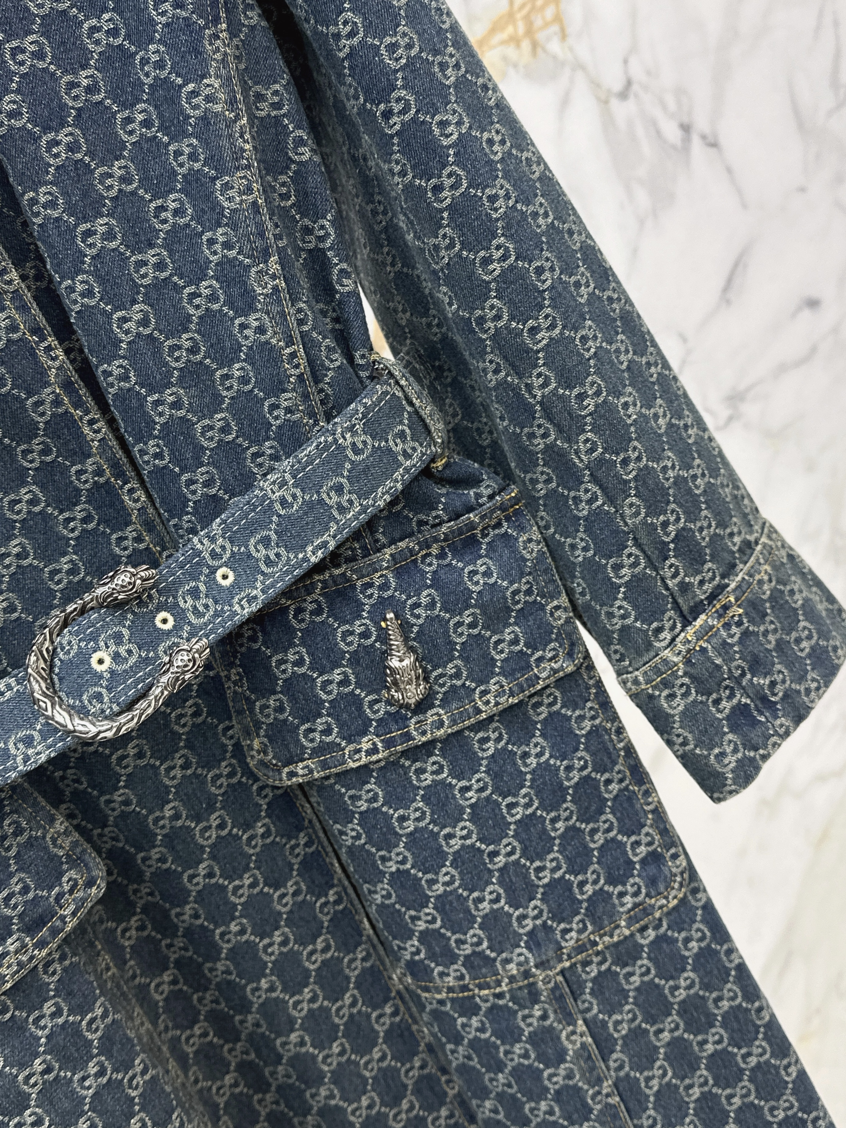 Guc 26ss jacquard denim overcoats