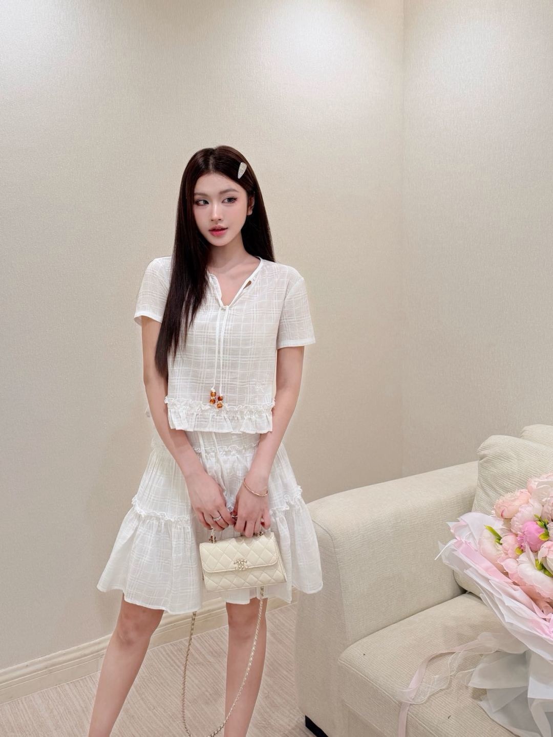Bur 26ss check shirt skirt set