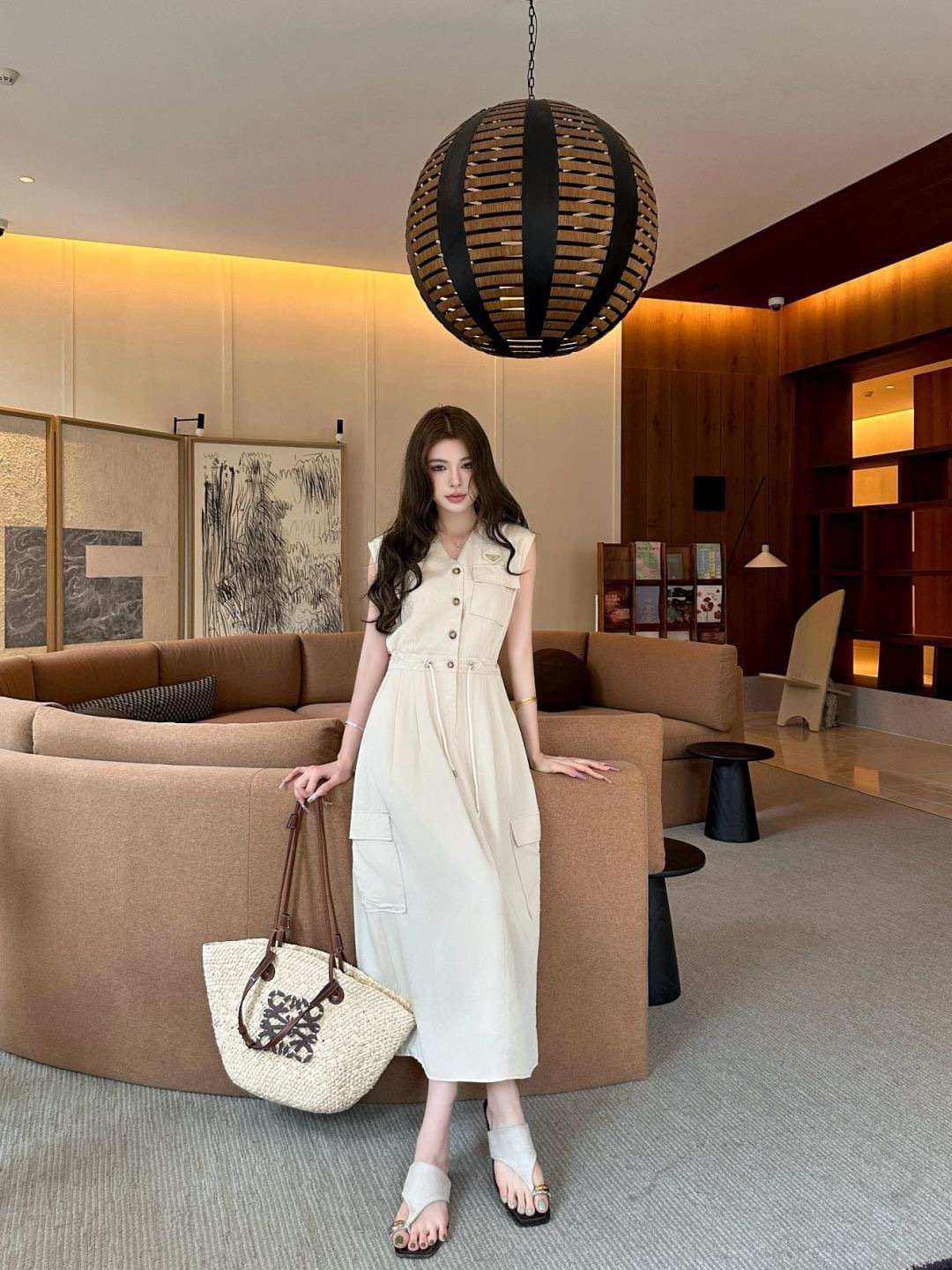 Pra 26ss drawsting sleeveless dress