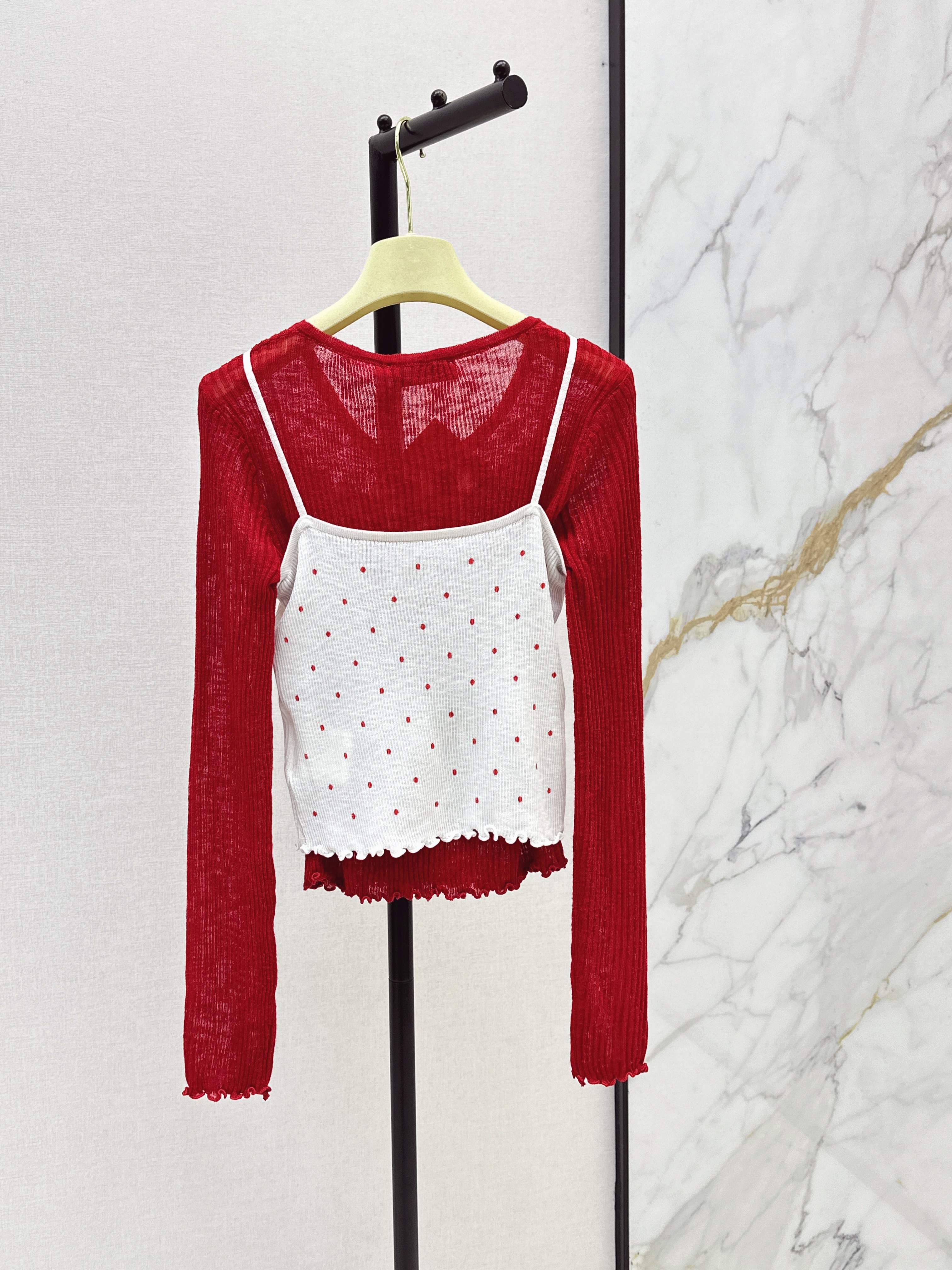 Miu 26SS Polka Dot Camisole and Cardigan Set