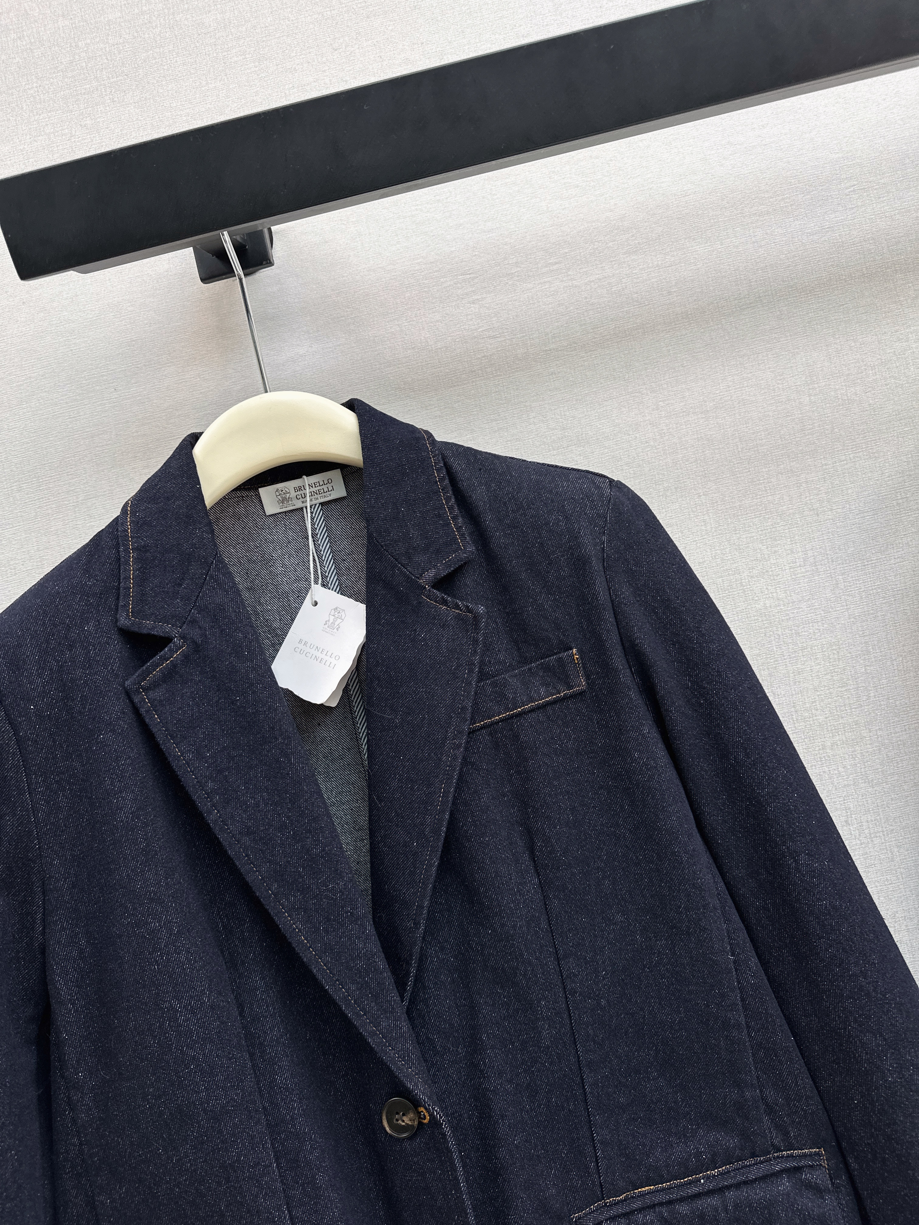 Brun 26ss check contract denim blazer