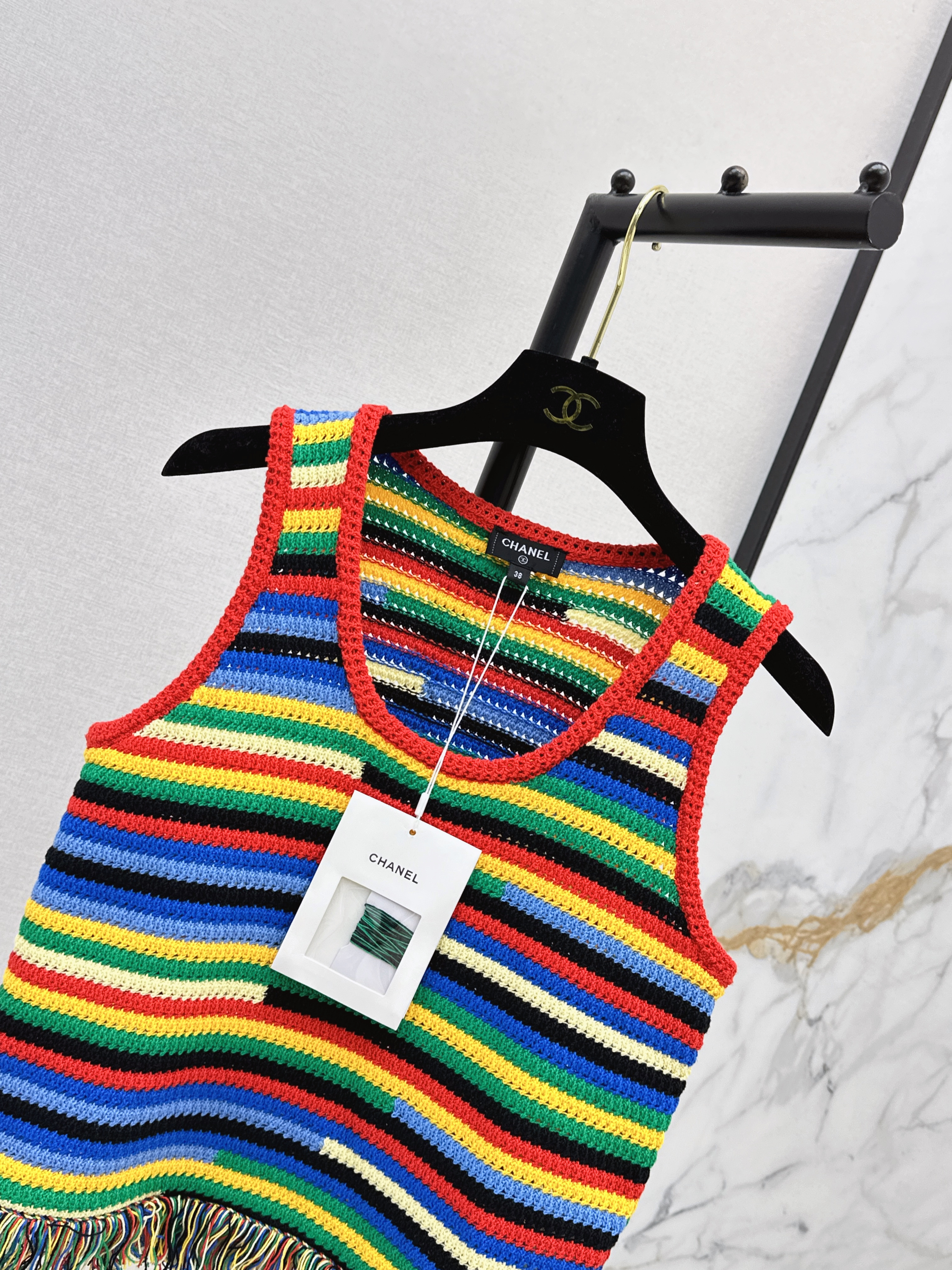 Chan 26SS Striped Crochet Knit Tank Top