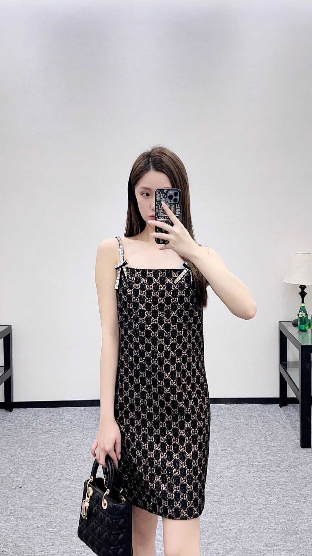 Gucc 26ss rhinestones dress