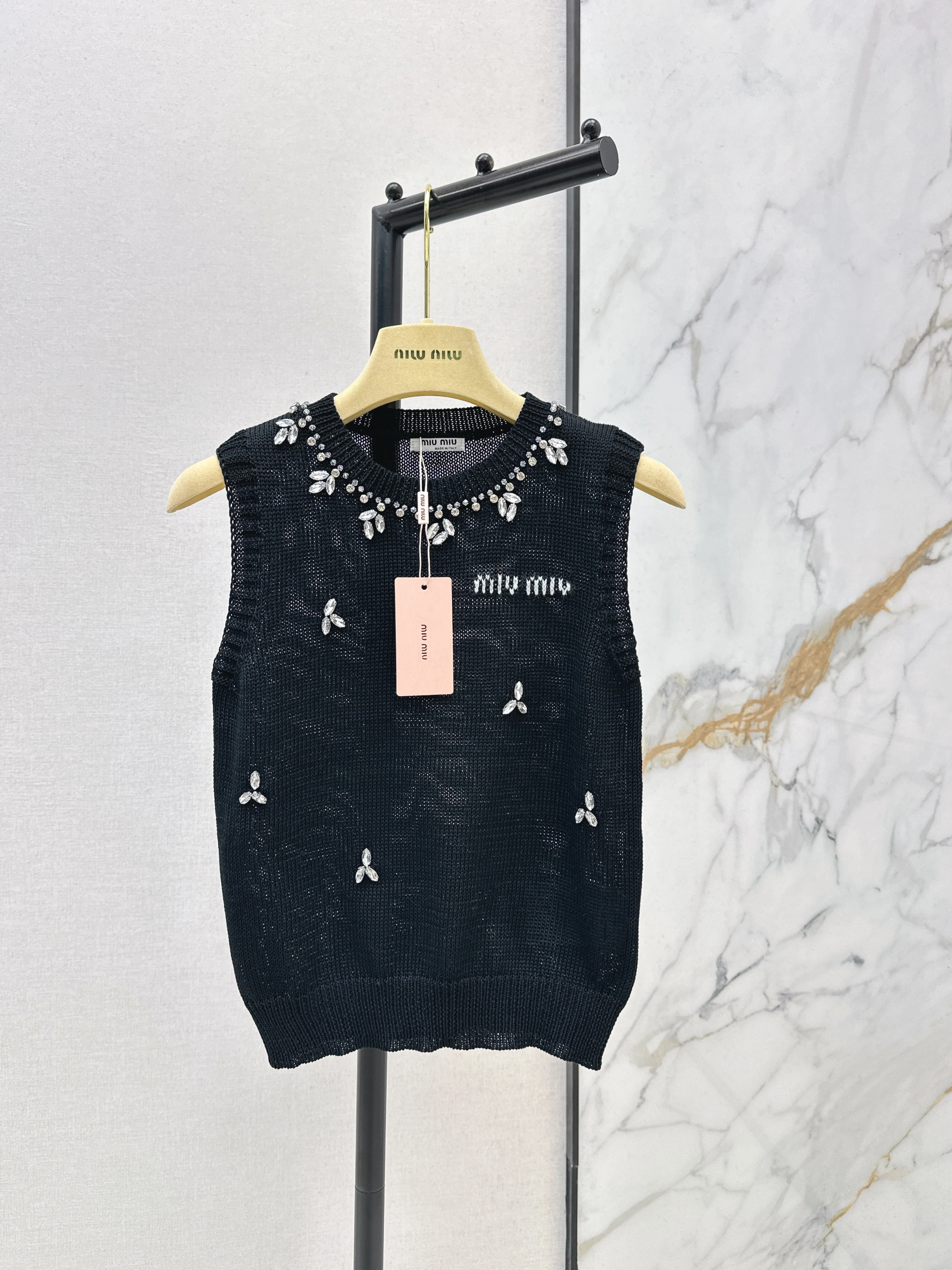 Miu 26ss rhinestone sleeveless vest