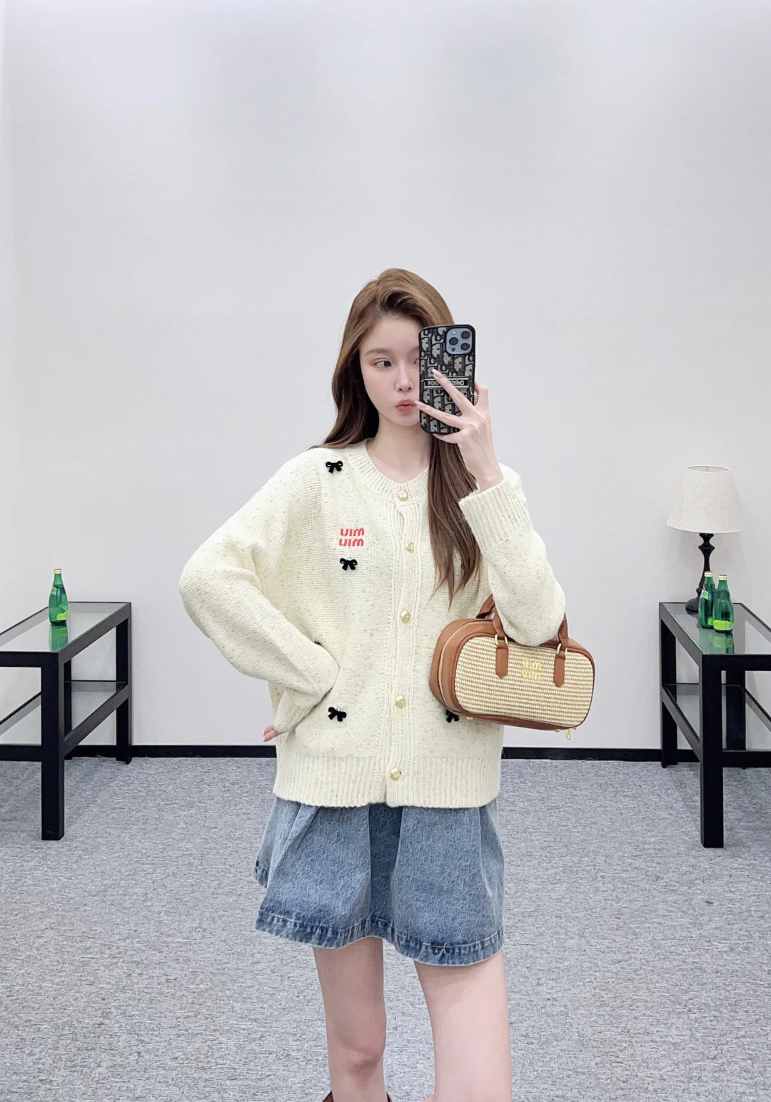 Miu 26ss 3d bow cardigan