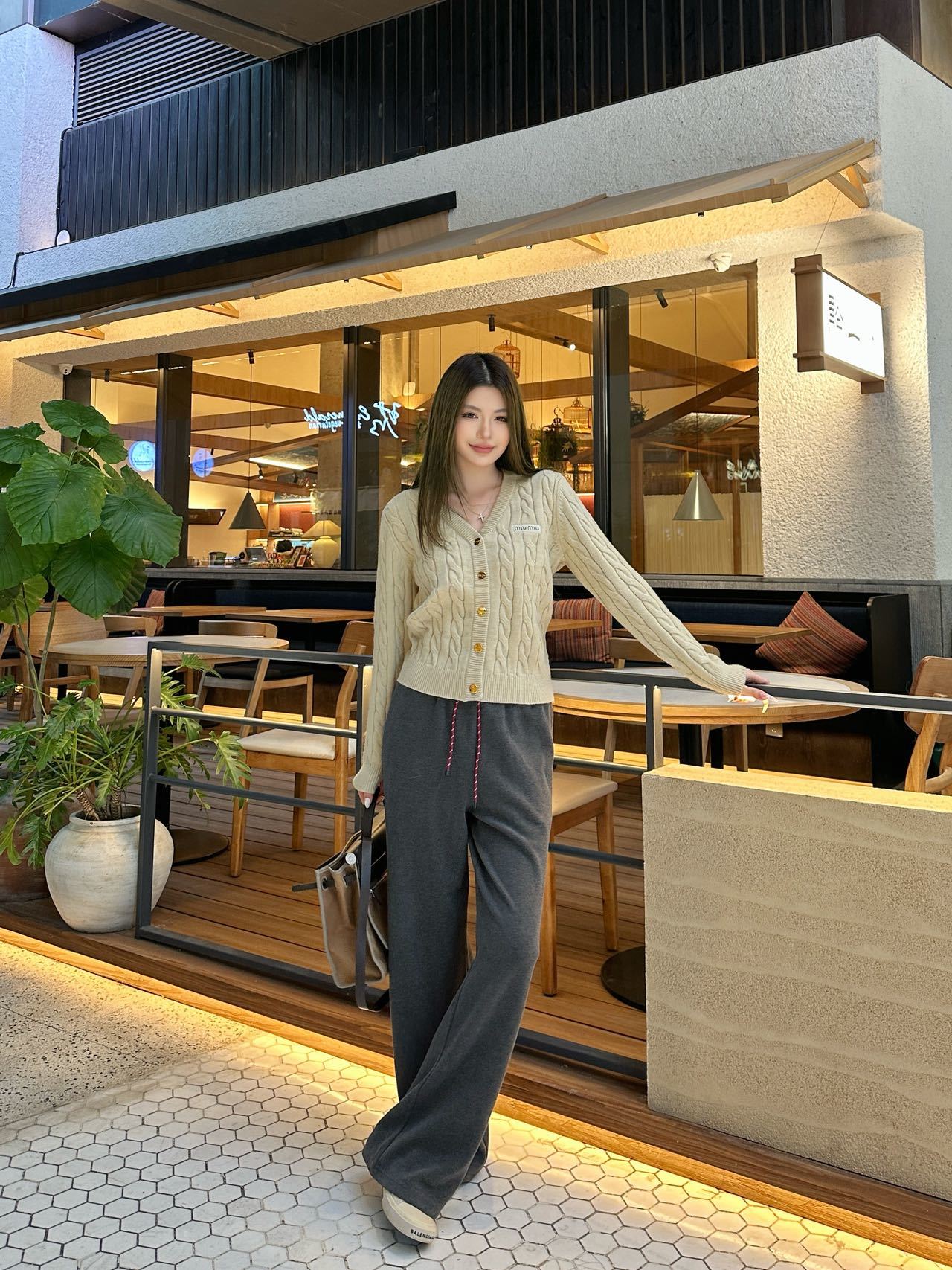 Miu 25fw cable knit cardigan