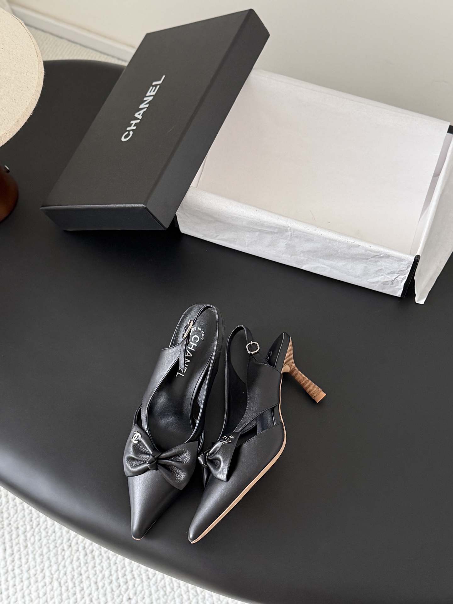 Chan 26ss bow slingback heel