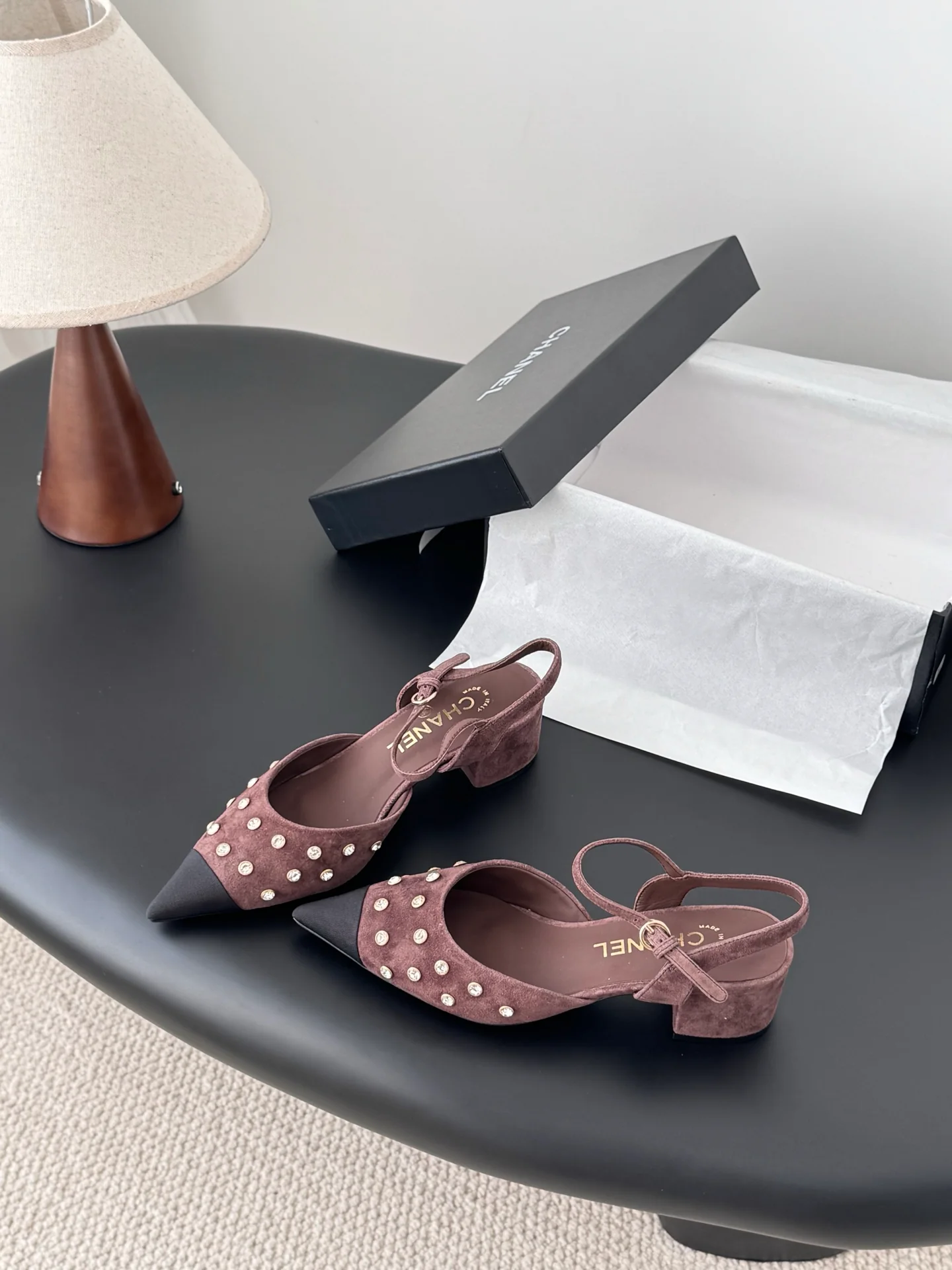 Chan 25fw rhinestones slingback sandals