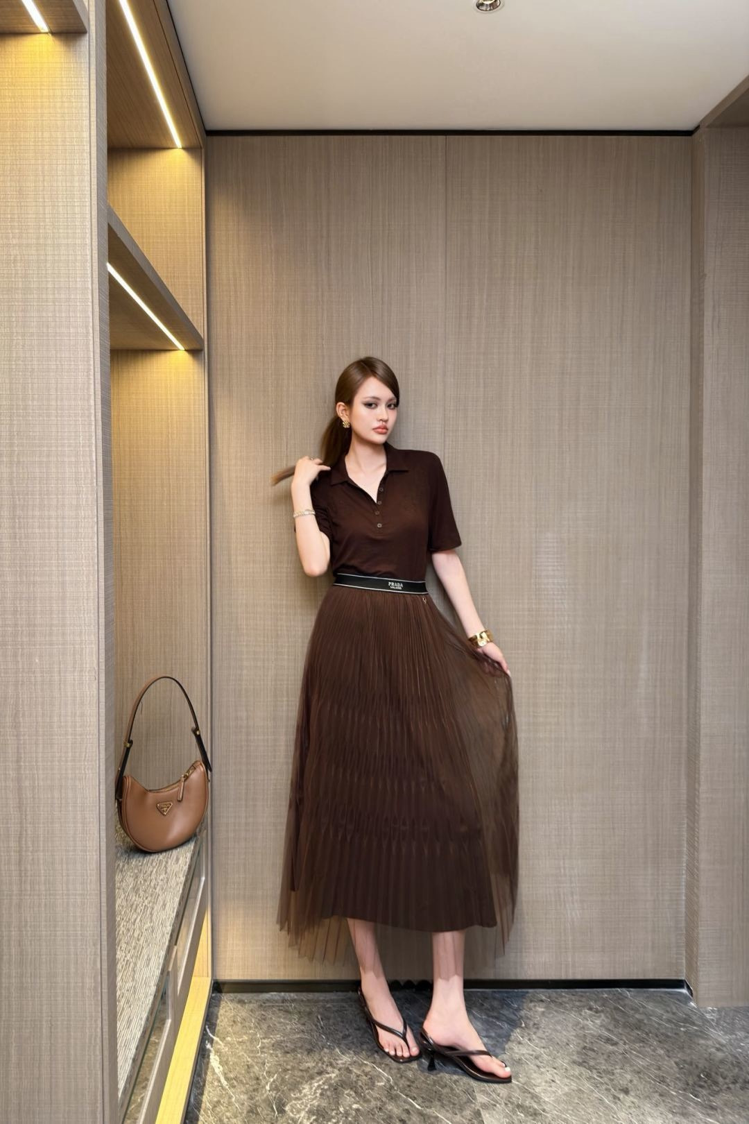 Pra 26SS Pleated Tulle Midi Skirt