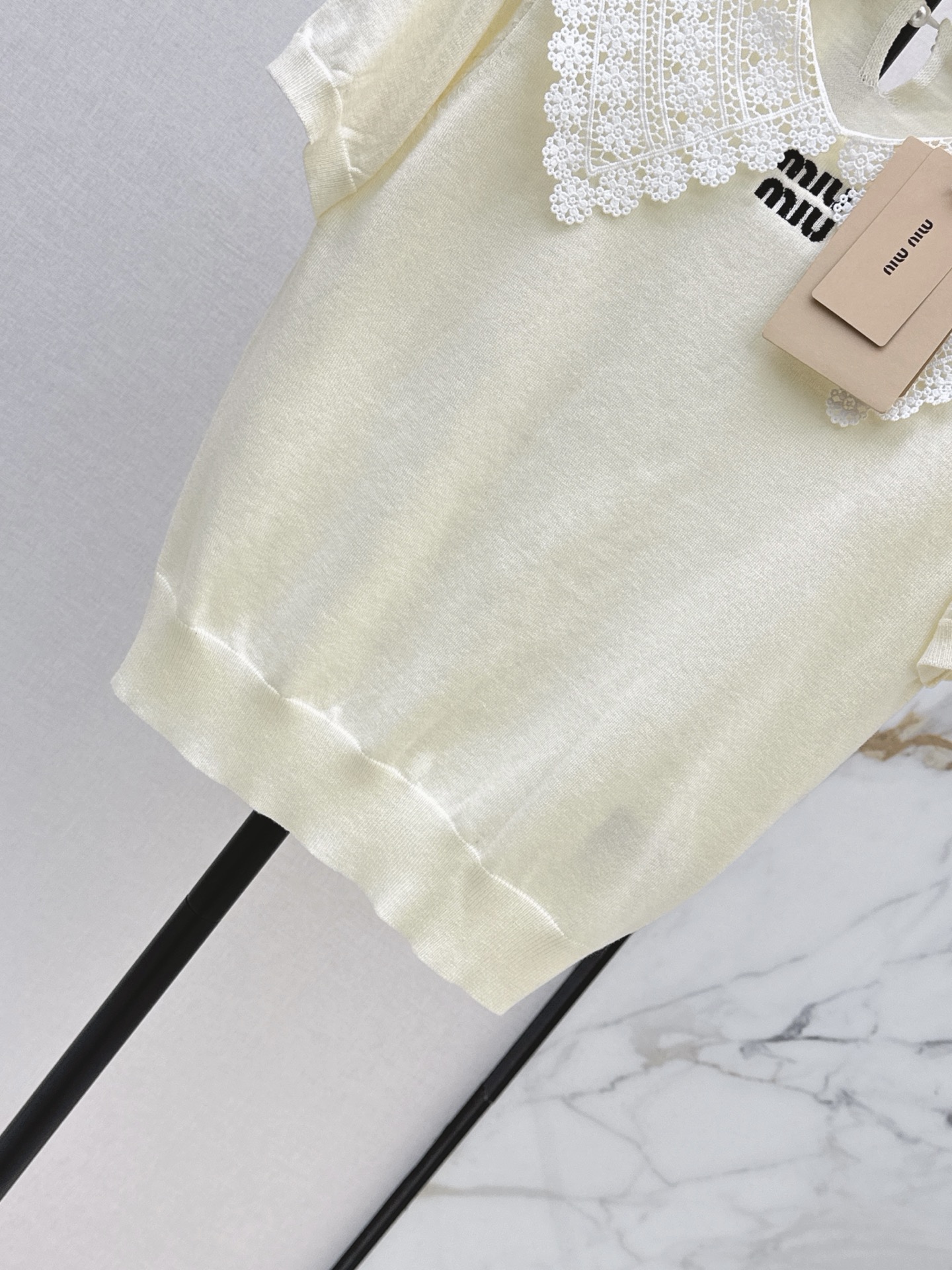 Miu 26ss 2in 1 lace trim knitwear