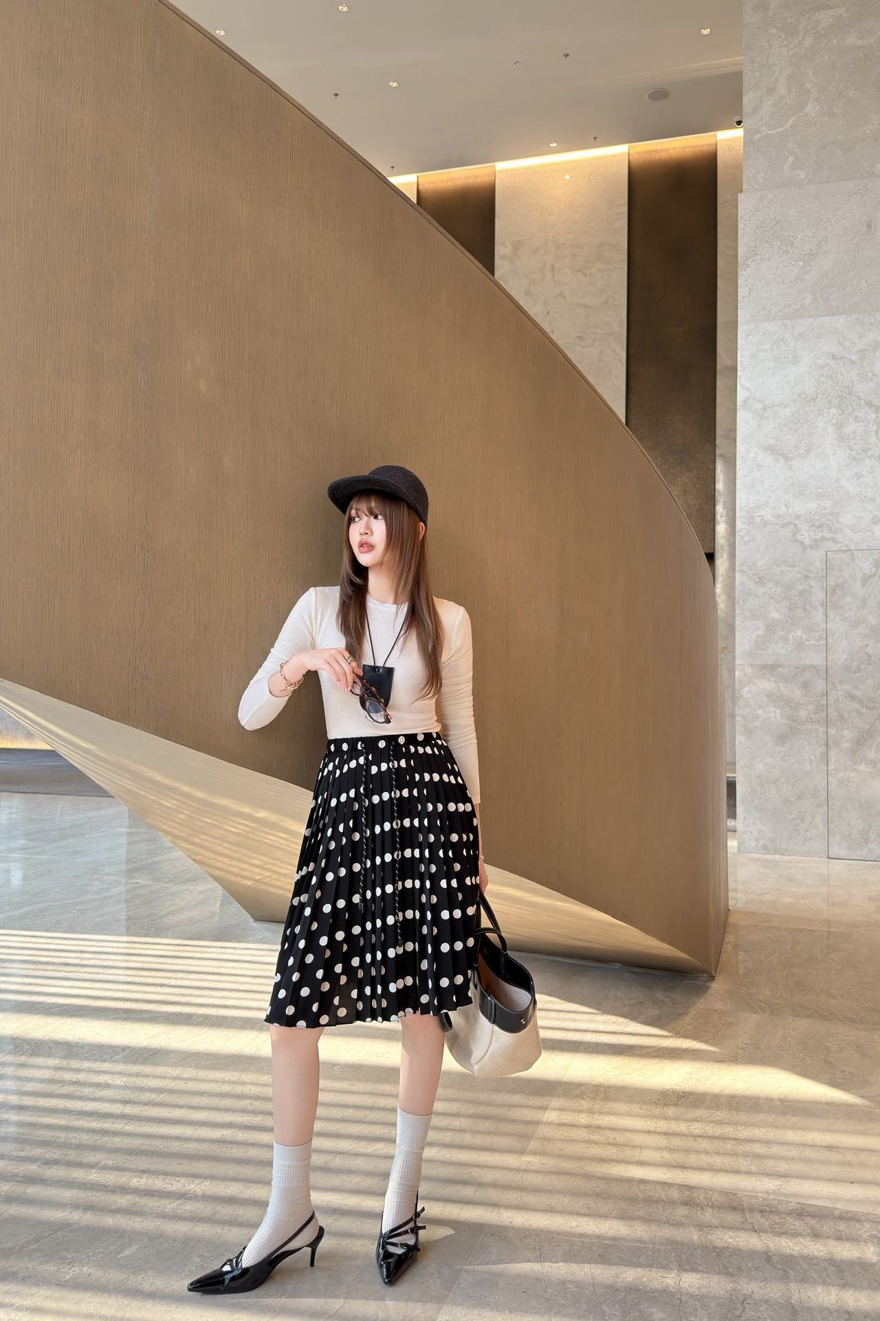 Miu 26ss polka dots pleated skirt