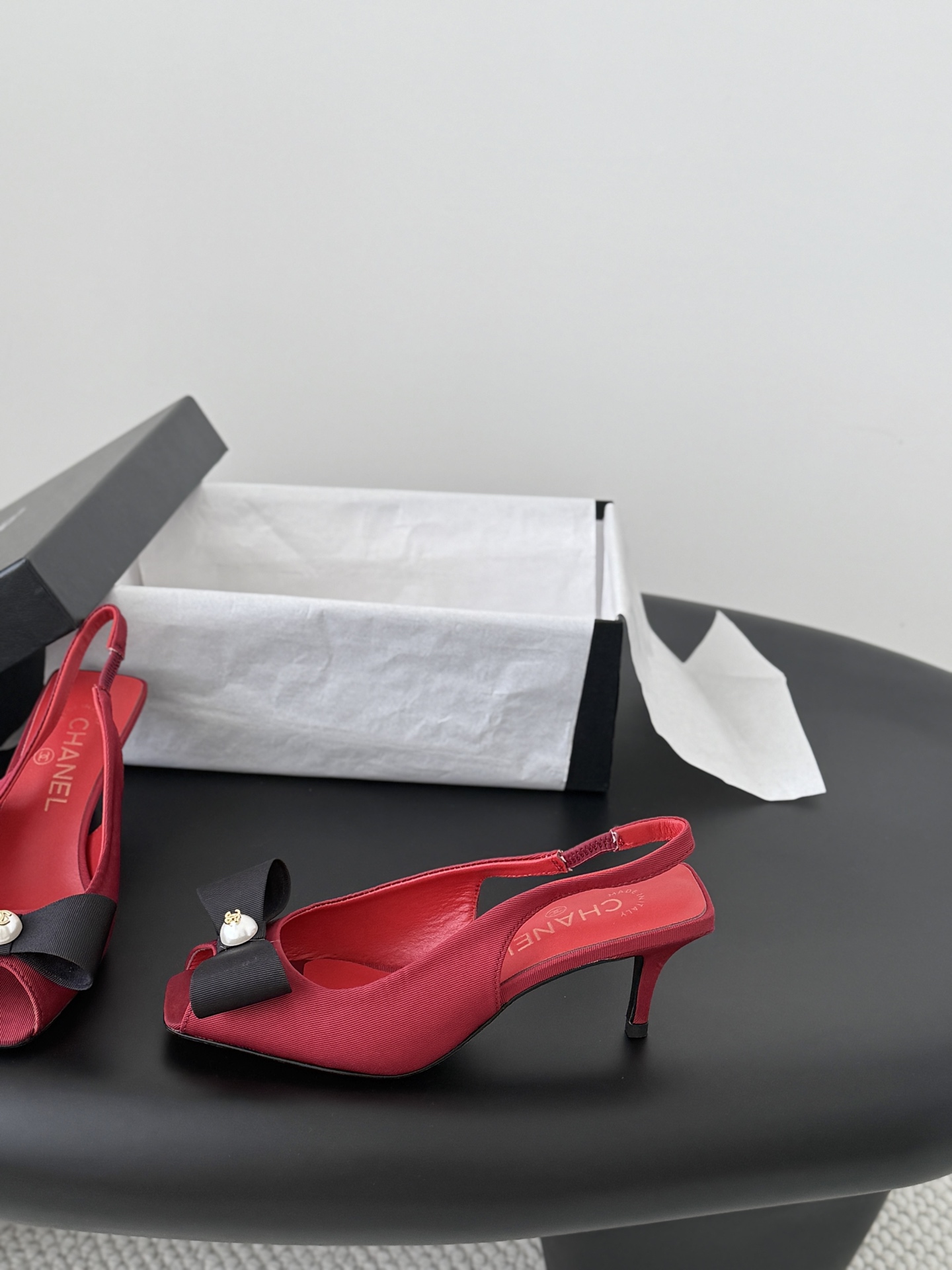 Chan 26K peep toe slingback heels