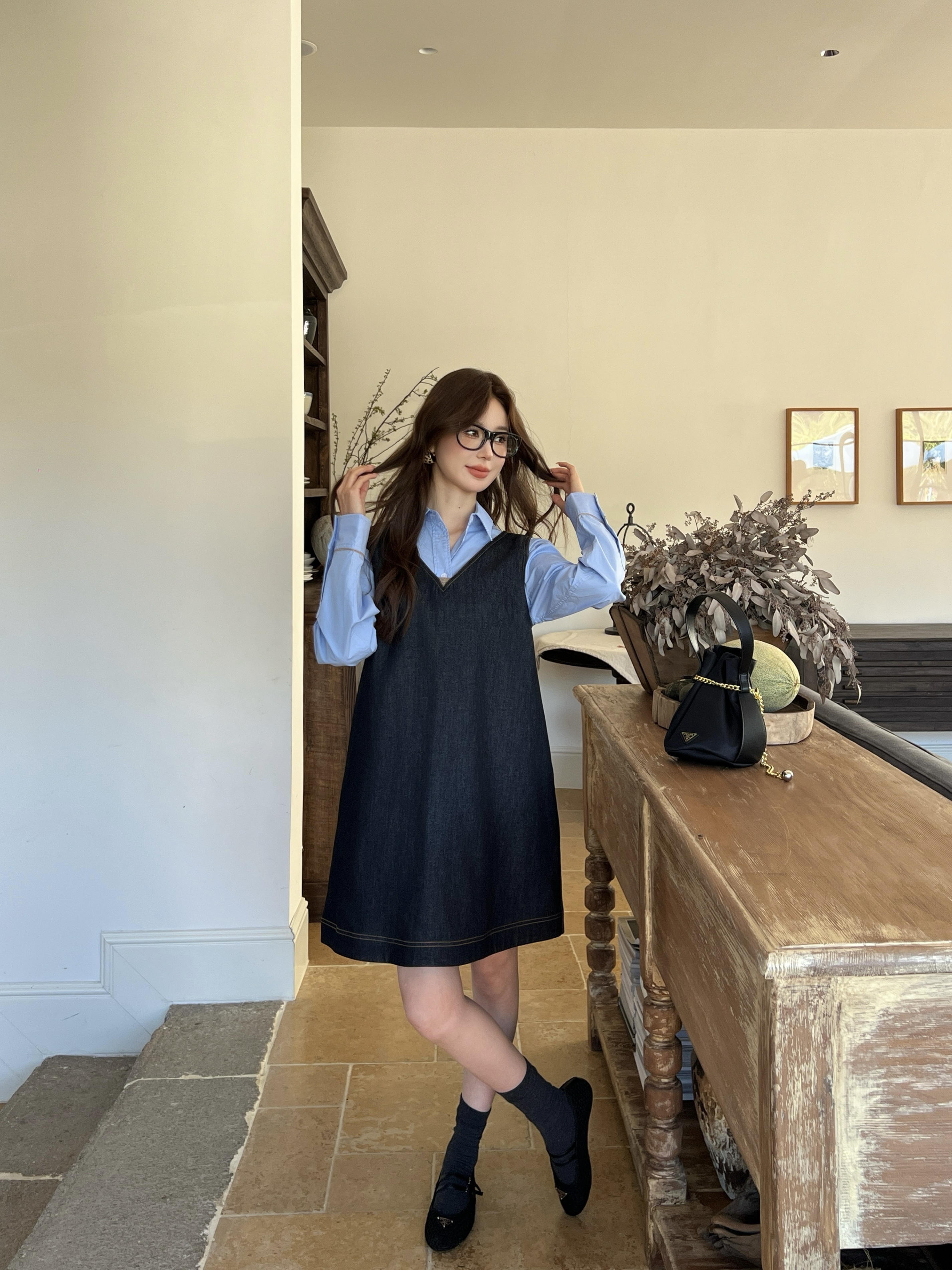 Brun 26ss denim vest dress